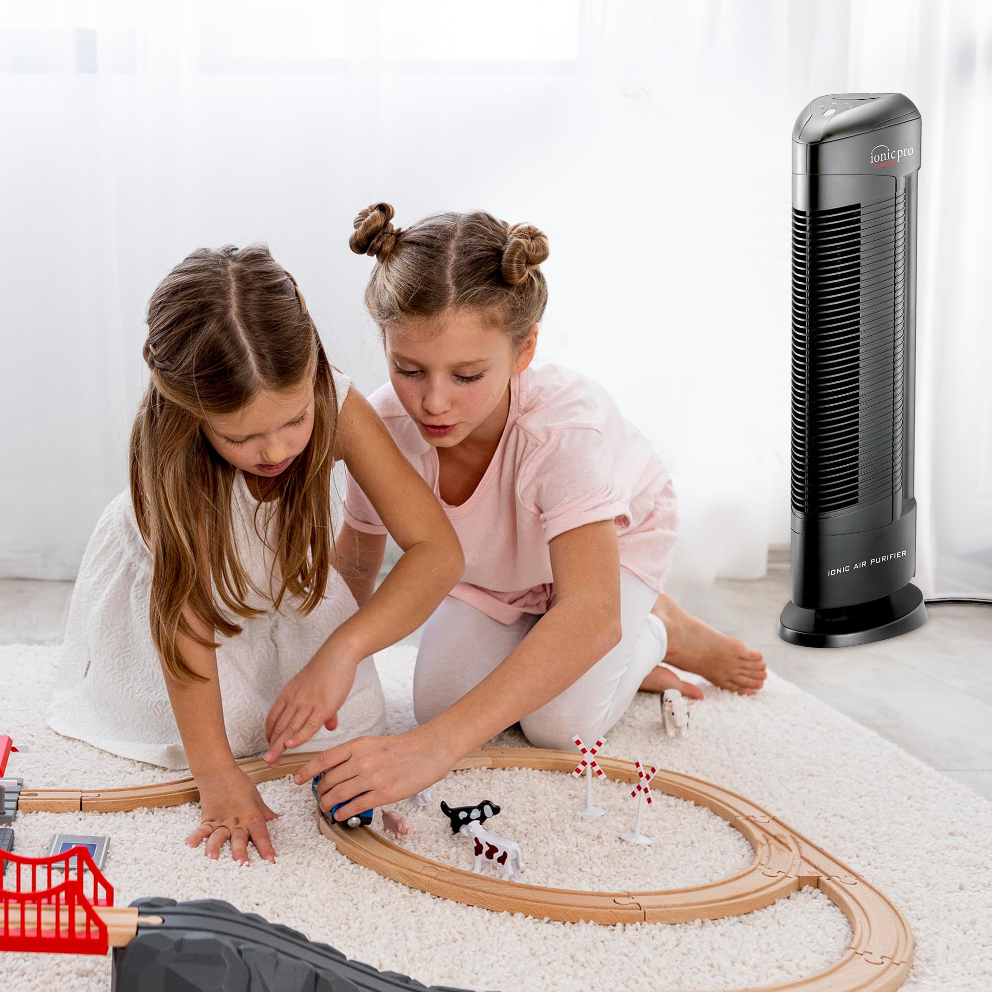Ionic Pro Turbo Ionic Air Purifier, 500 sq ft, Black, Model TA-500B, 28.5" x 7.5" x 9.5", Plastic Construction