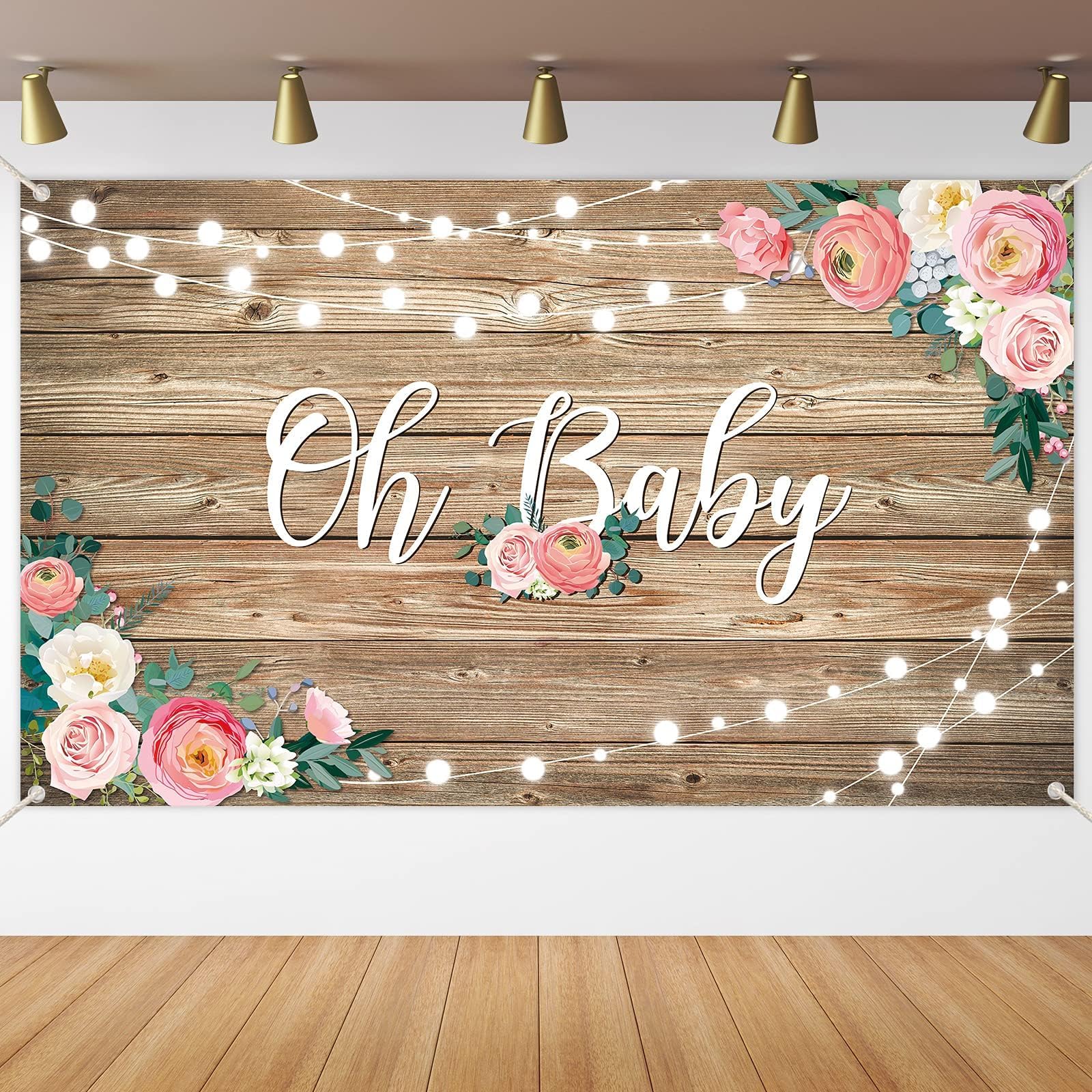 Rustic Wood Baby Shower Backdrop Banner Oh Baby Floral Baby Shower Decorations Background For Girls And Boys Wood Floor Flower W
