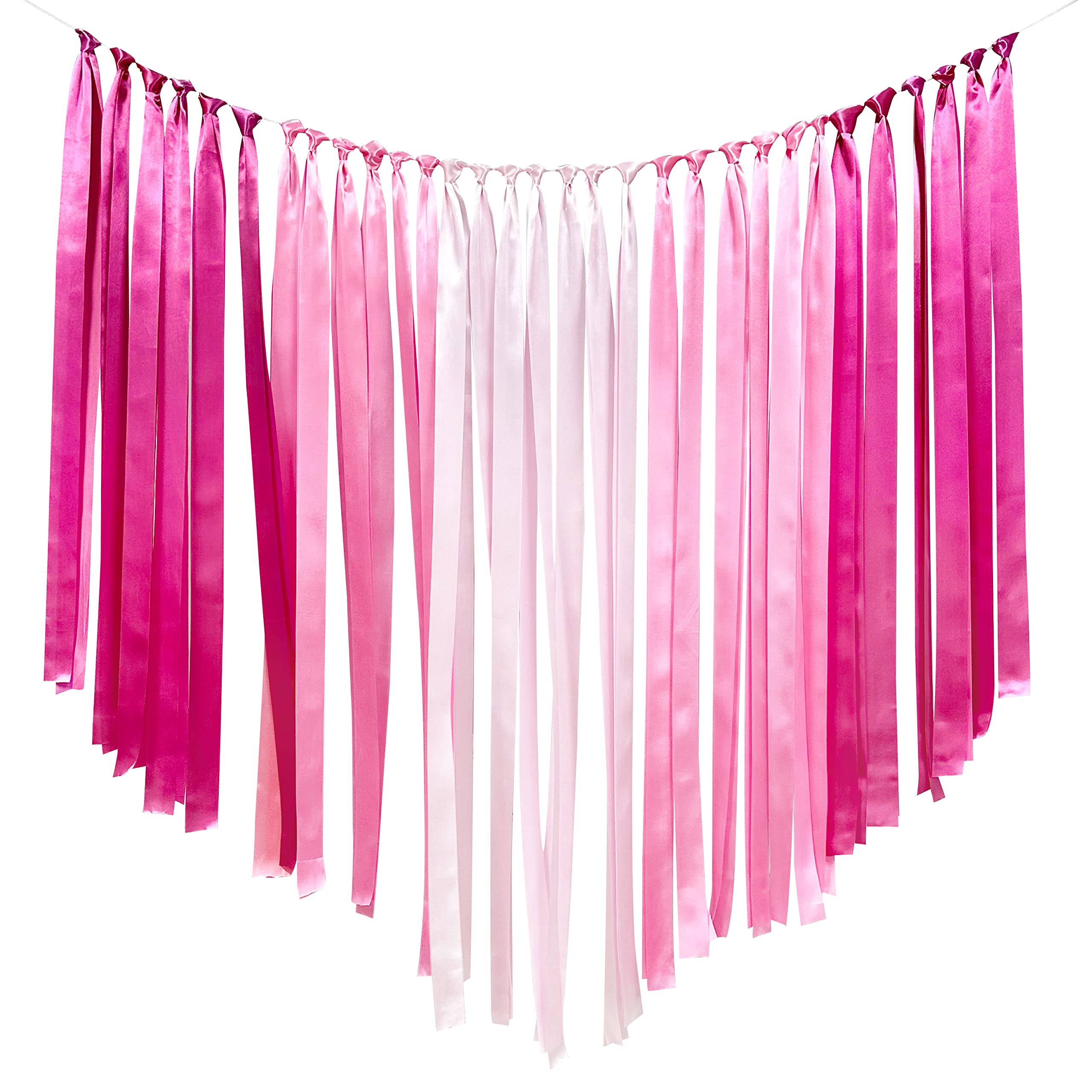 Hot Pink Party Decorations Ombre Pink Satin Ribbon Streamer Backdrop 197 Ft    1.97'' Wide Fringe Hanging Curtain Garland For Ba