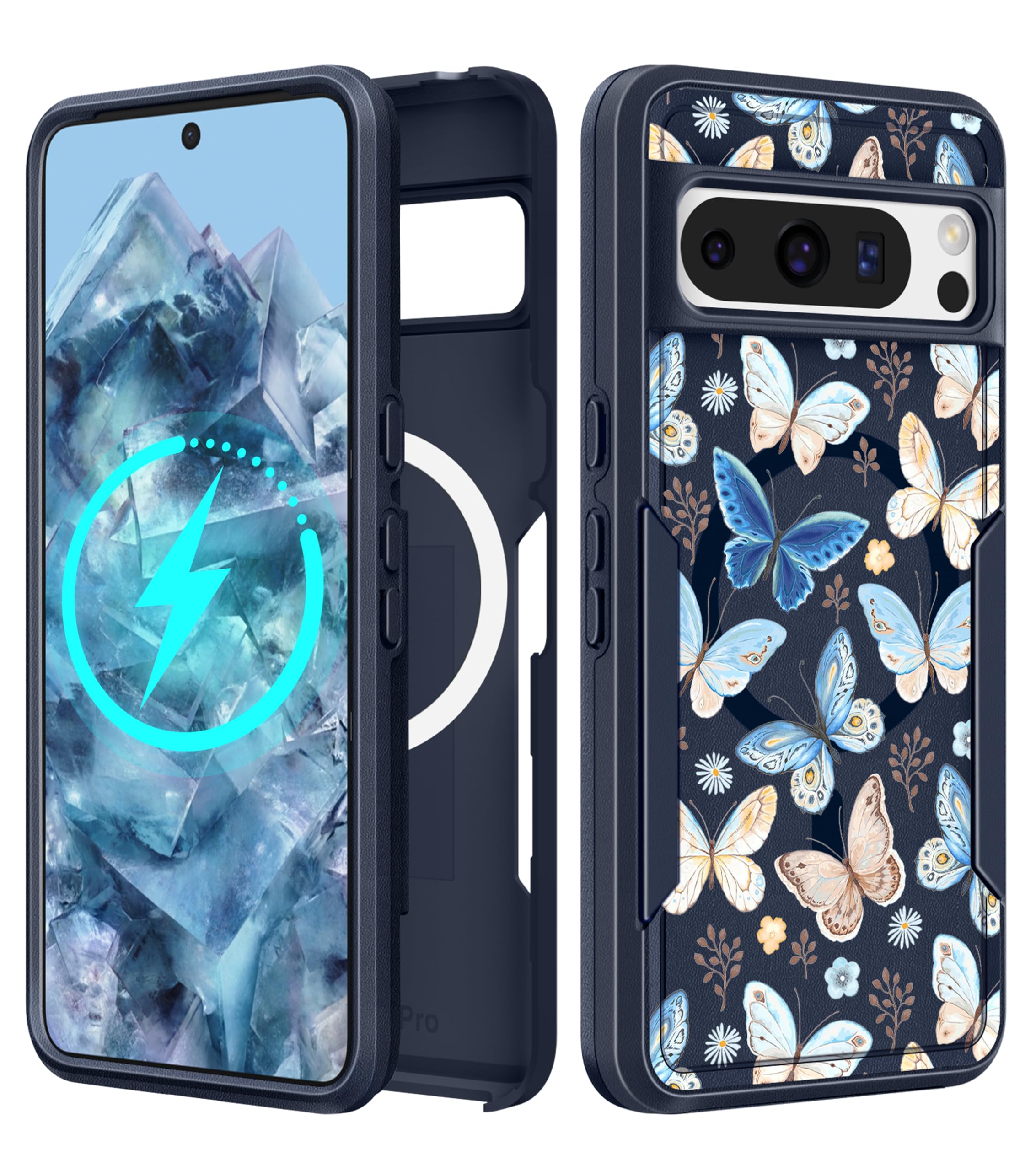 LISEVO for Google Pixel 8 Pro Case - Compatible with MagSafe Women Girls Cute Magnetic Protective Cover Kawaii Girly Blue Butter