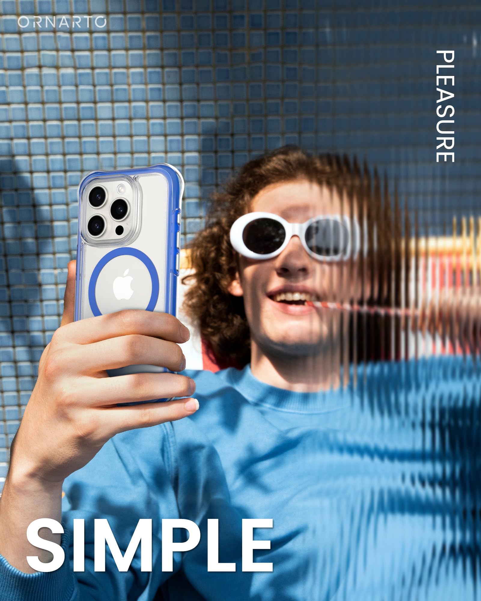 Ornarto Air Case For Iphone 15 Pro Clear, Compatible With Magsafe, Military Grade Drop Protection Cover With Built In Air Blue