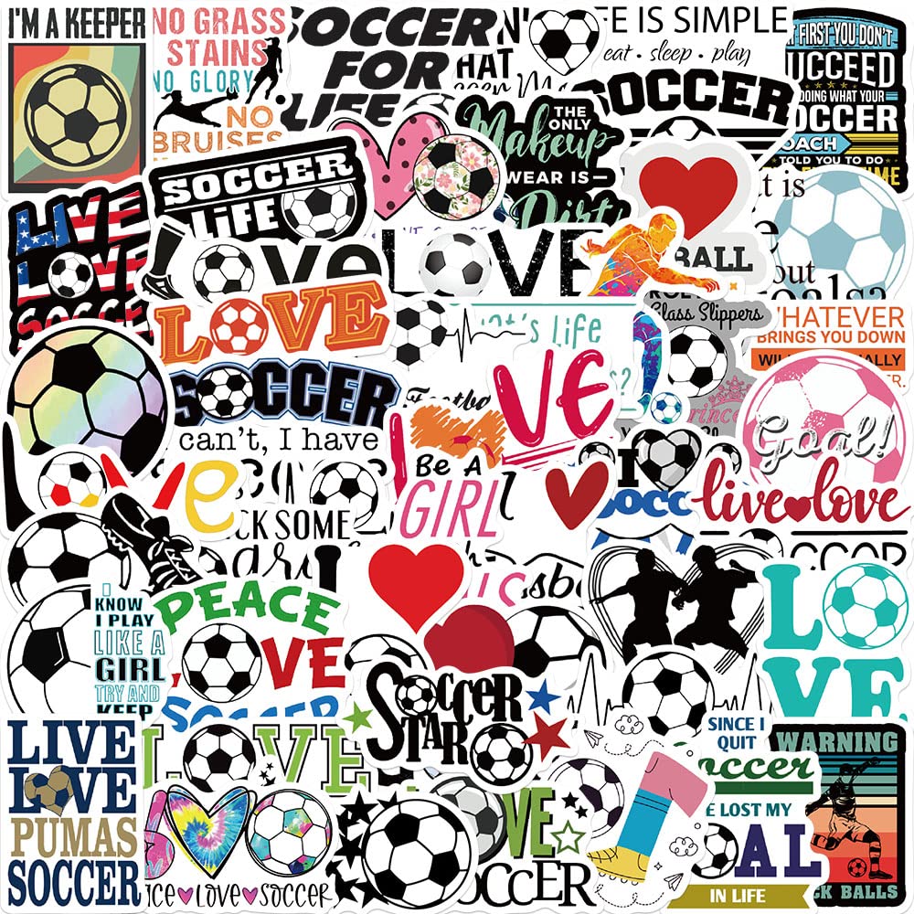52Pcs Soccer Stickers,Water Bottles Laptop Car Decal   Perfect Soccer Gifts For Teenagers
