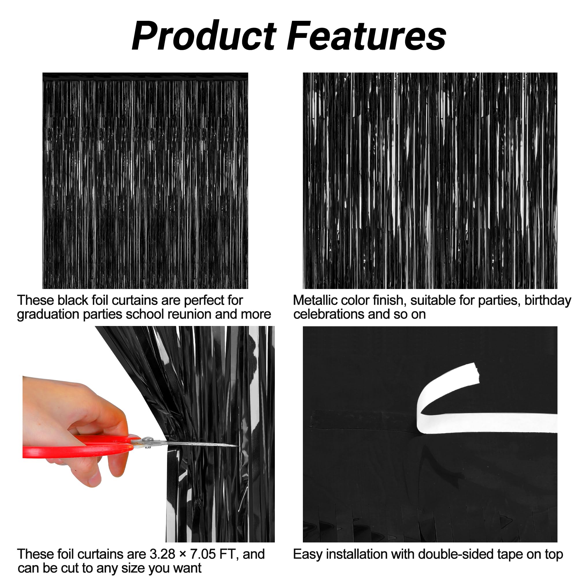 2 Pack Backdrop Curtains, 3.28 Feet X 7.05 Feet Grass Green Fringe Curtains, Metallic Tinsel Backdrop Foil Curtains Streamer, Pa