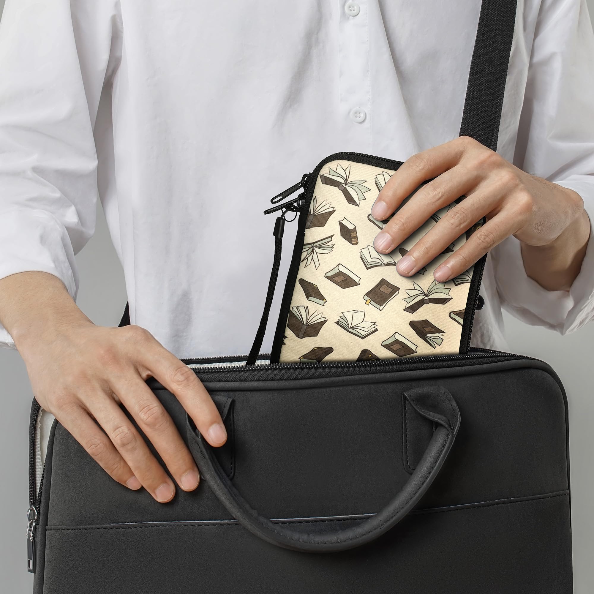 Kwmobile Neoprene E Reader Pouch Size 6'' Ereader   Universal Ebook Sleeve Case With Zipper, Wrist Strap   Beige/Brown/Gold