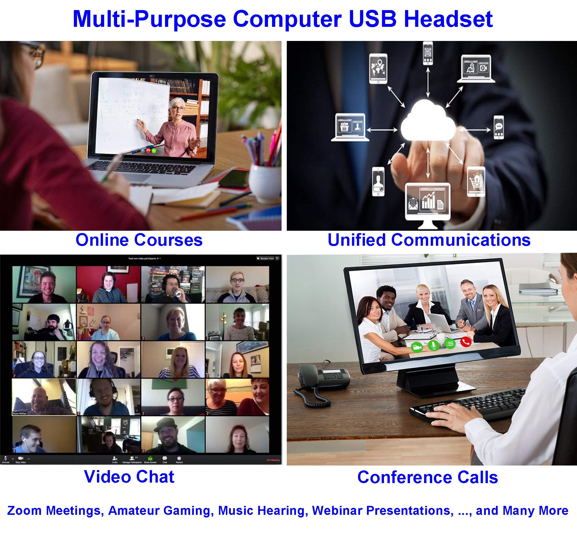 Usb Headset With Microphone Noise Cancelling And Volume Controls, Computer Pc Headphone With Voice Recognition Mic Works For Dragon Teams Zoom Skype Softphones Conference Calls Online Education Etc