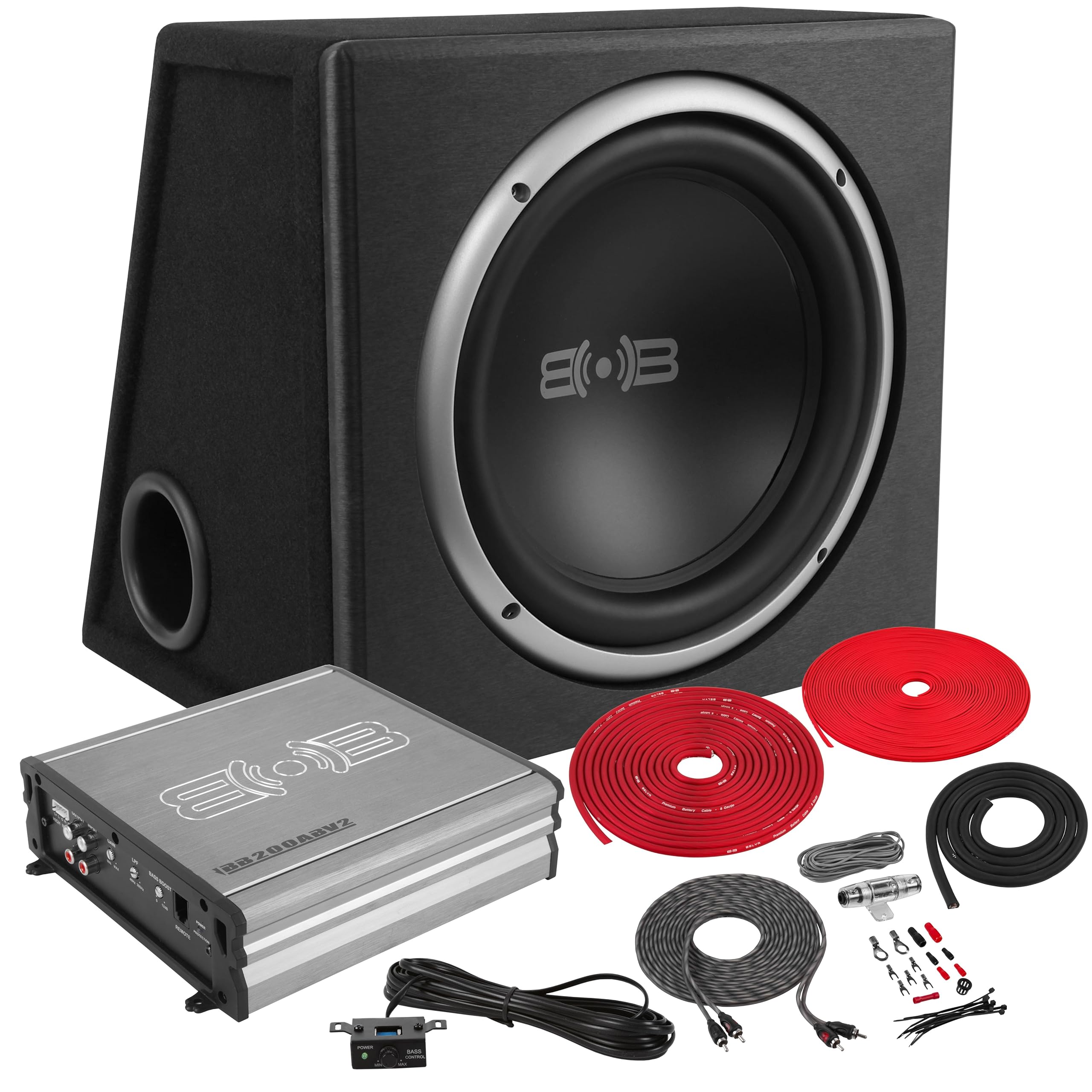Belva Bpkg110V2 500W Single 10� Car Subwoofer With Ported Enclosure, Monoblock Amplifier, Wiring Kit And Remote Bass Knob