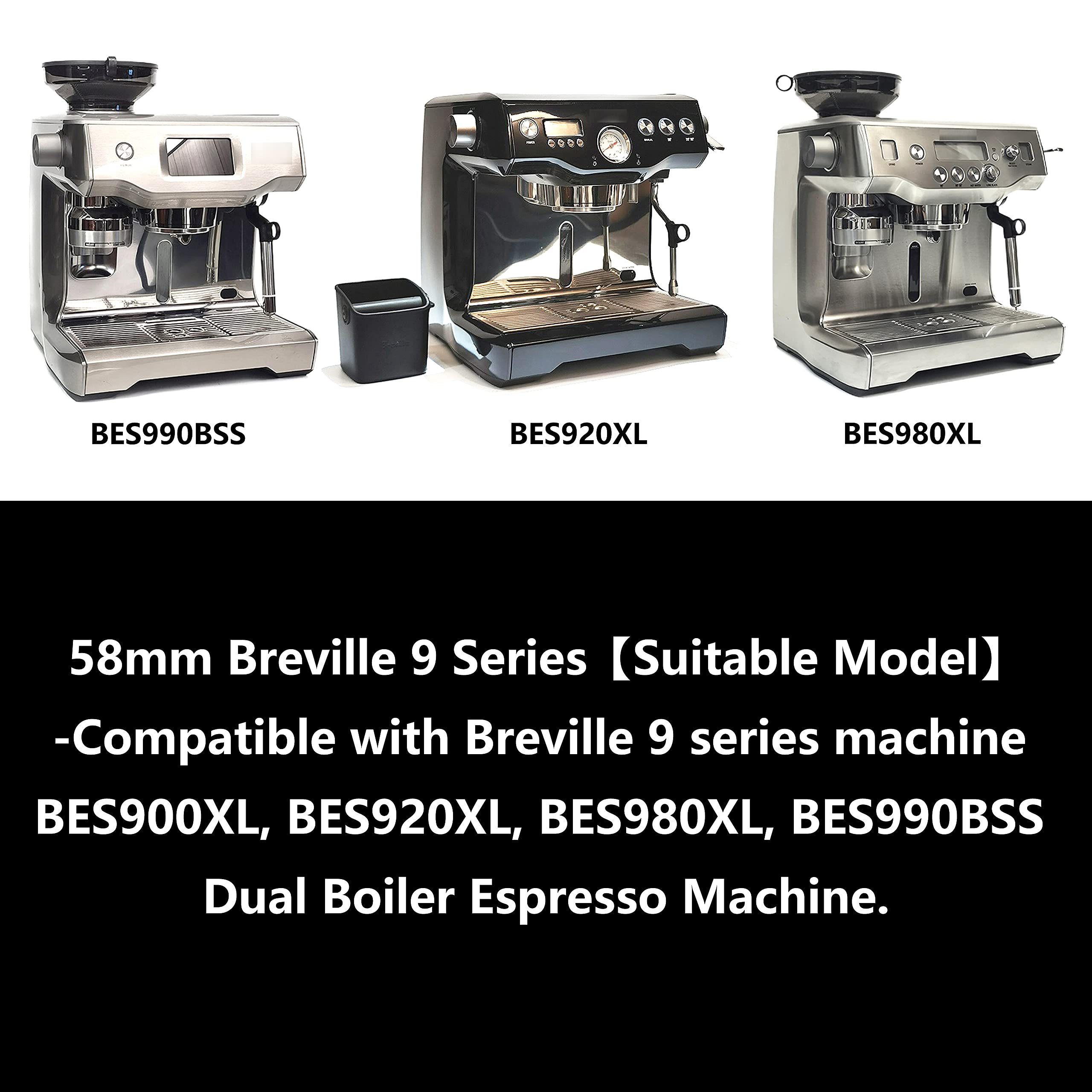 58Mm Bottomless Portafilter For Espresso Coffee Machine Compatible With Sage Breville Bes900Xl, Bes920Xl, Bes980Xl, Bes990Bss Tw
