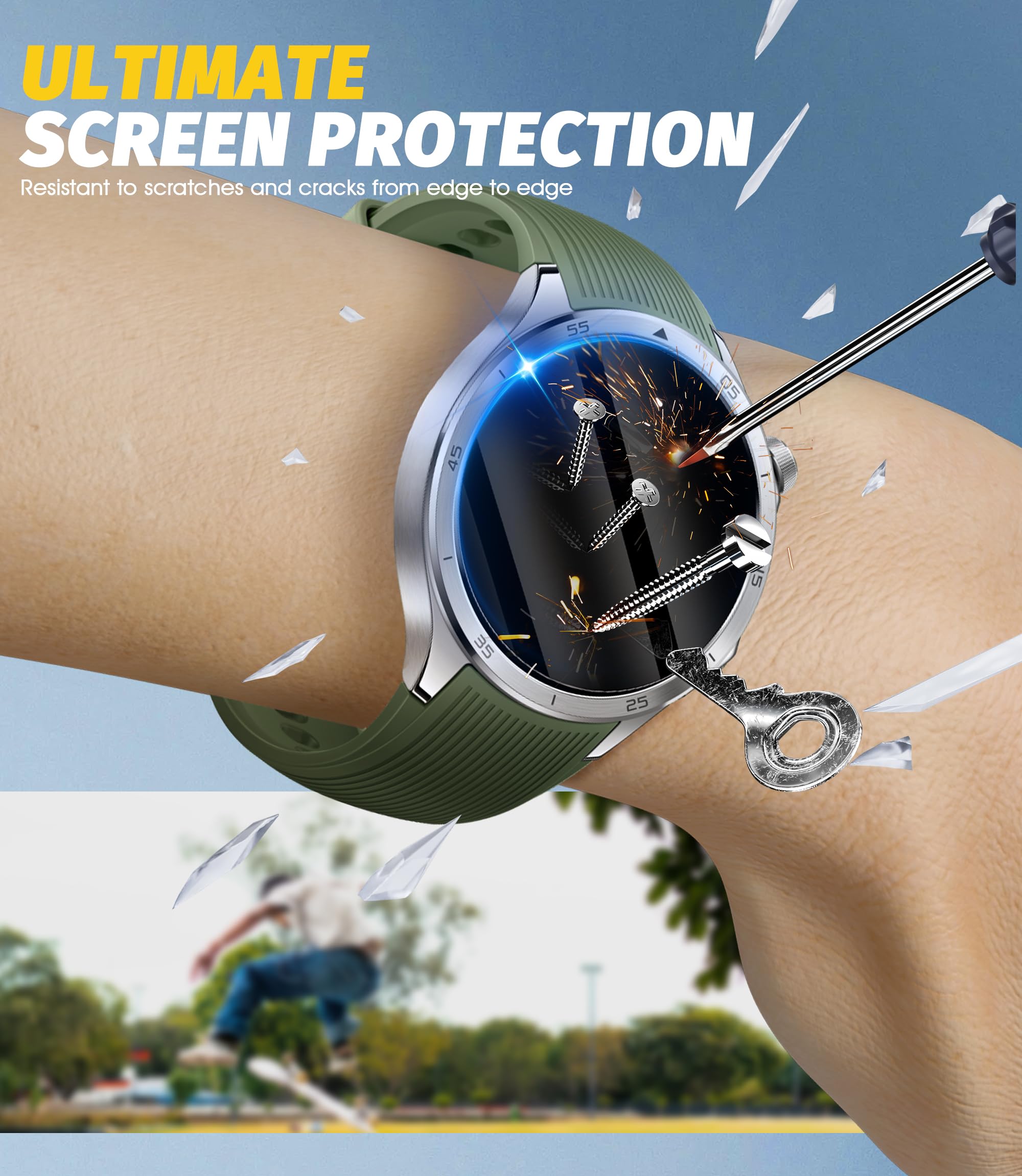 Orzero (3 Pack) Tempered Glass Watch Screen Protector Compatible For Oneplus Watch 3, Protector De Pantalla With Auto Alignment