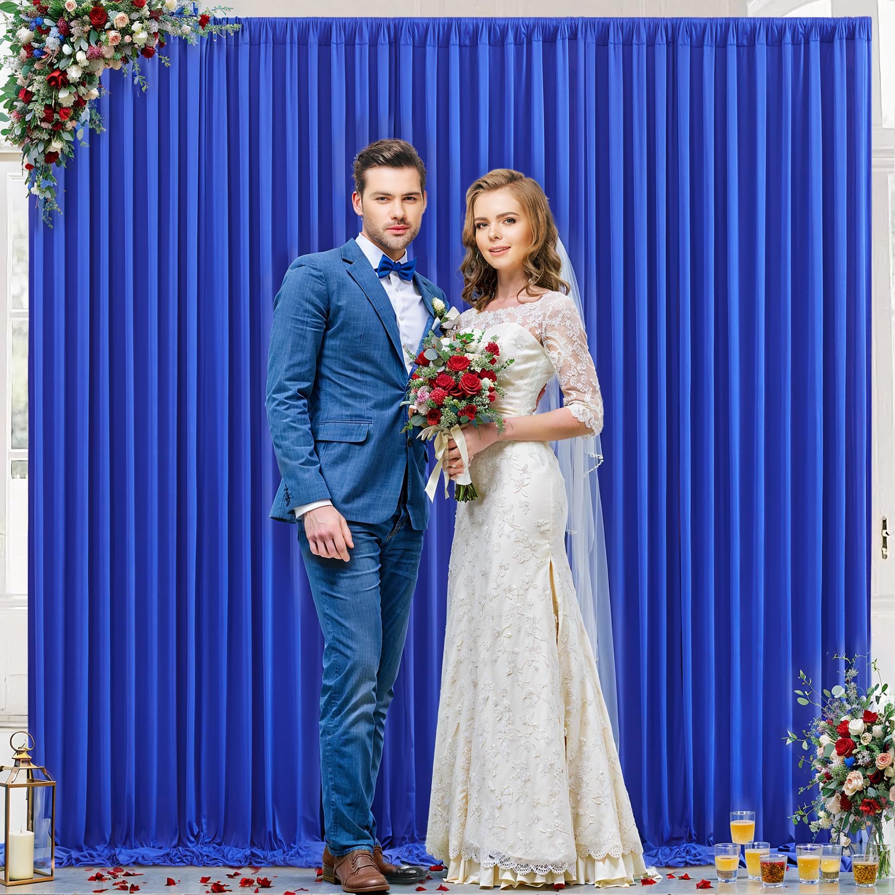10Ft X 10Ft Royal Blue Backdrop Curtain For Parties Blue Wrinkle Free Backdrop Drapes Panels For Baby Shower Birthday Party Wedd
