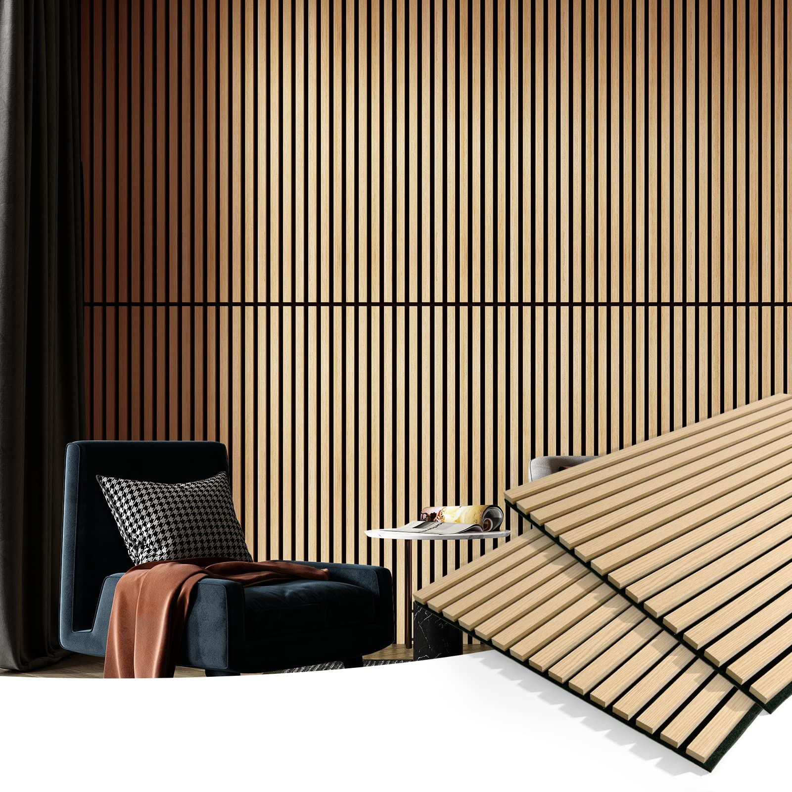 Art3D 2 Wood Slat Acoustic Panels For Wall And Ceiling   3D Fluted Sound Absorbing Panel With Wood Finish   Oak