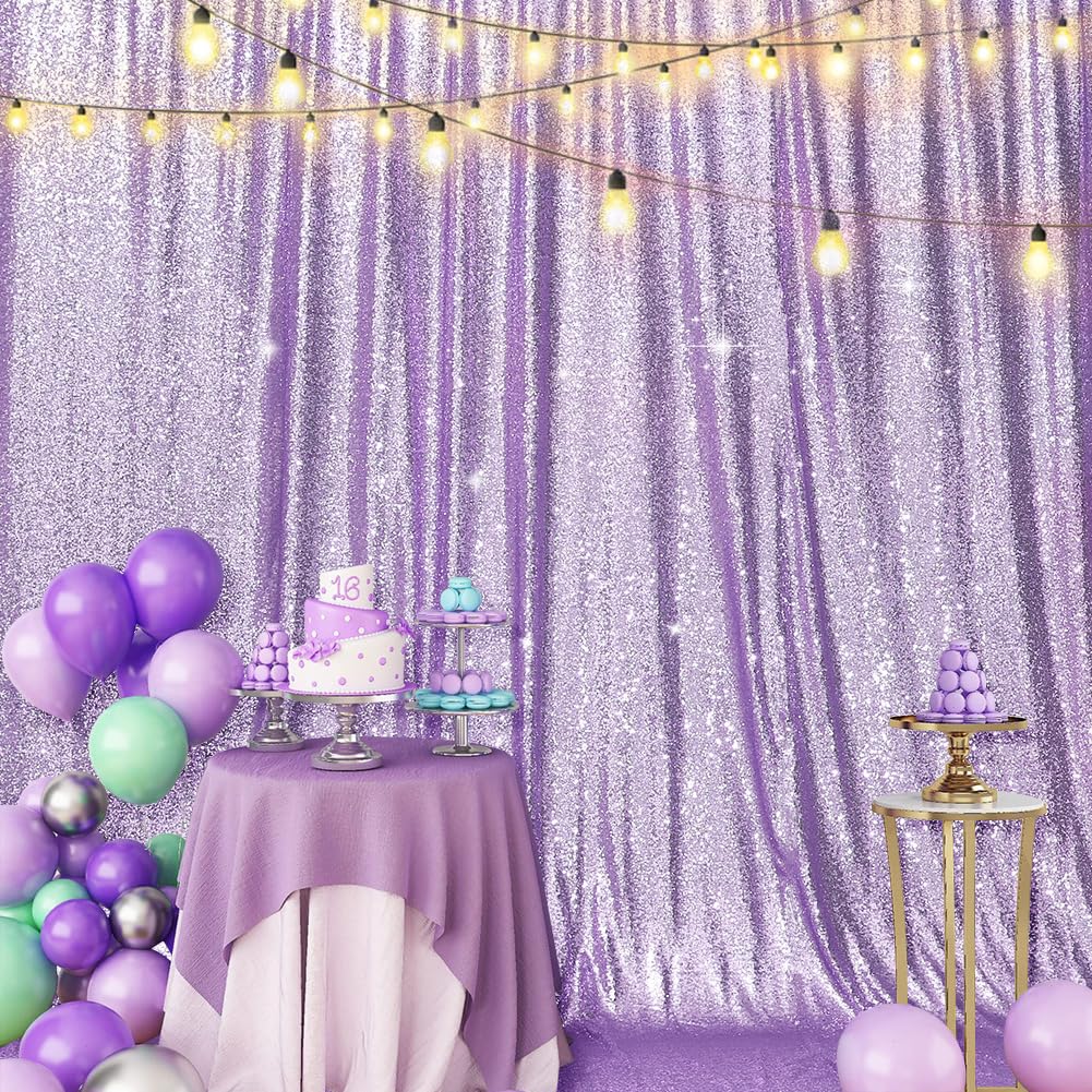 Eternal Beauty Lavender Sequin Backdrop Curtains, 8X8 Shimmer Drapes For Party Weddding Decoration