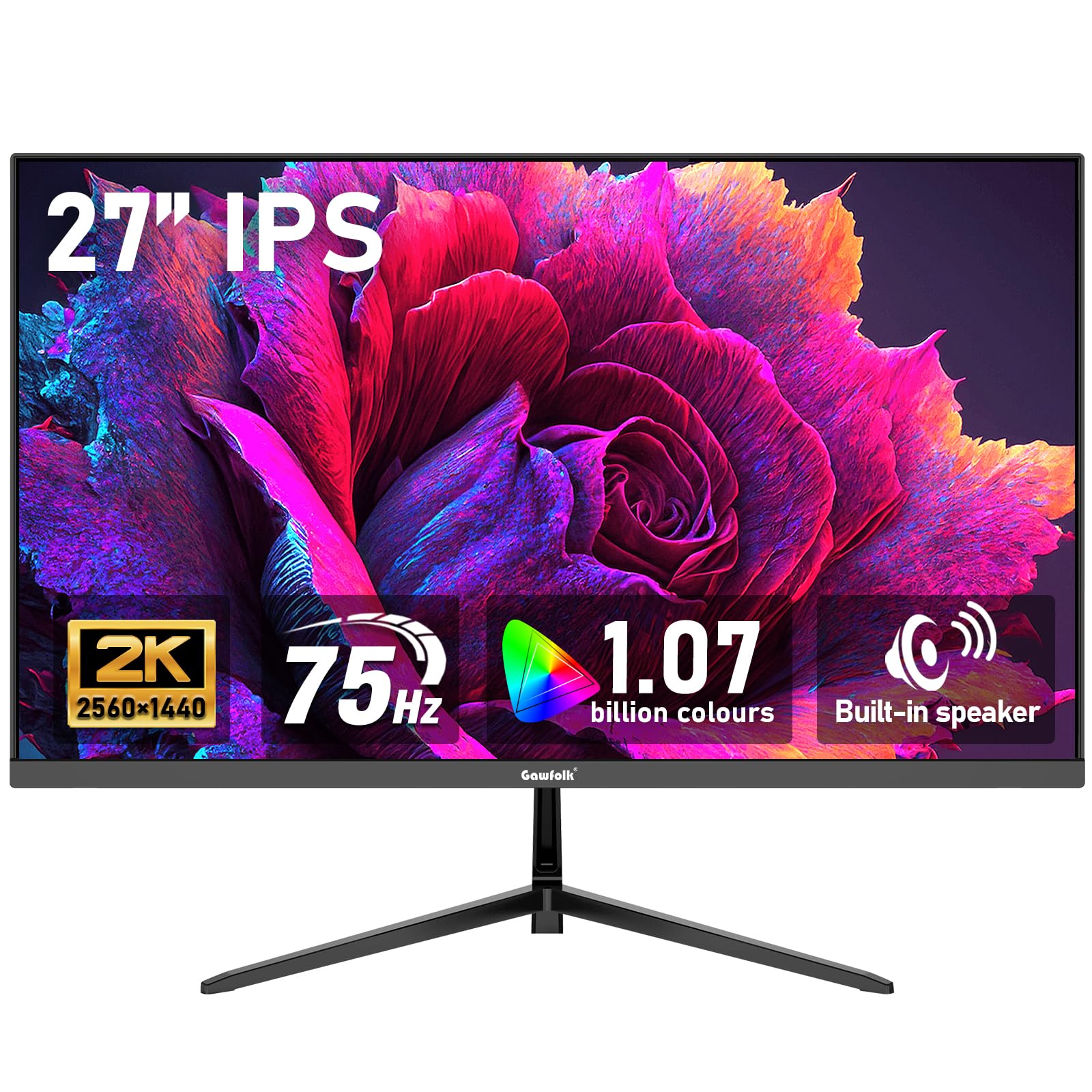 Gawfolk 27 inch 2K QHD(2560  1440) PC Screen, 165Hz Gaming Monitor, 1ms Without Bezel, FreeSync,98% sRGB, 178 Wide Viewing Angle