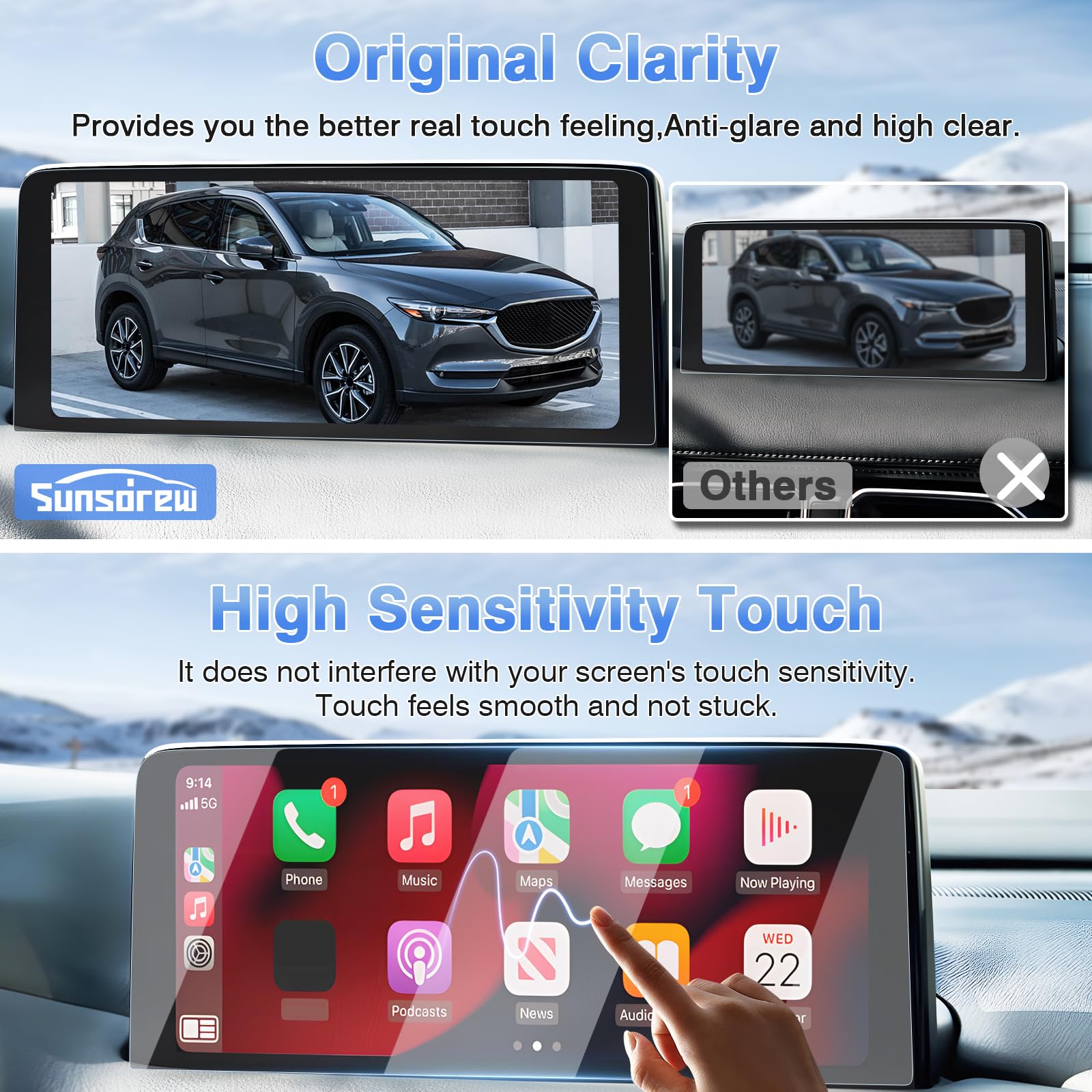 Sunsdrew 2Pcs Cx5 Cx9 Screen Protector For 2021 2023 2024 Mazda Cx 5/Cx 9 Accessories 10.2 Inch Touch Screen Radio Display Protector 9H Tempered Glass Protective Film Anti Glare Hd Clear
