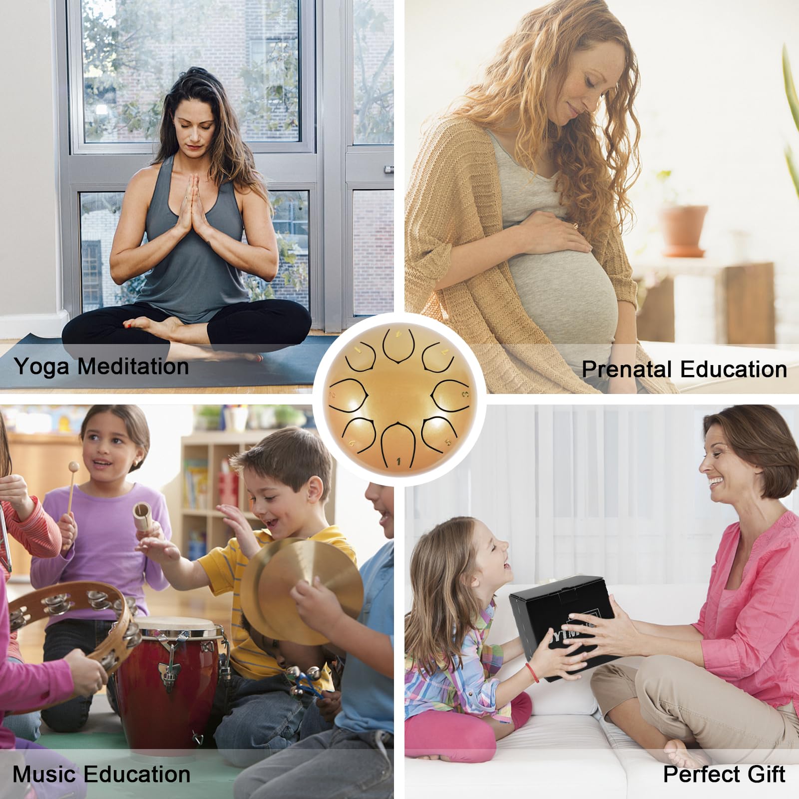 Jytmus Steel Tongue Drum 8 Notes 6 Inches, C Major Percussion Instruments, Steel Drum Kit With Music Book, Carry Bag, Drum Malle