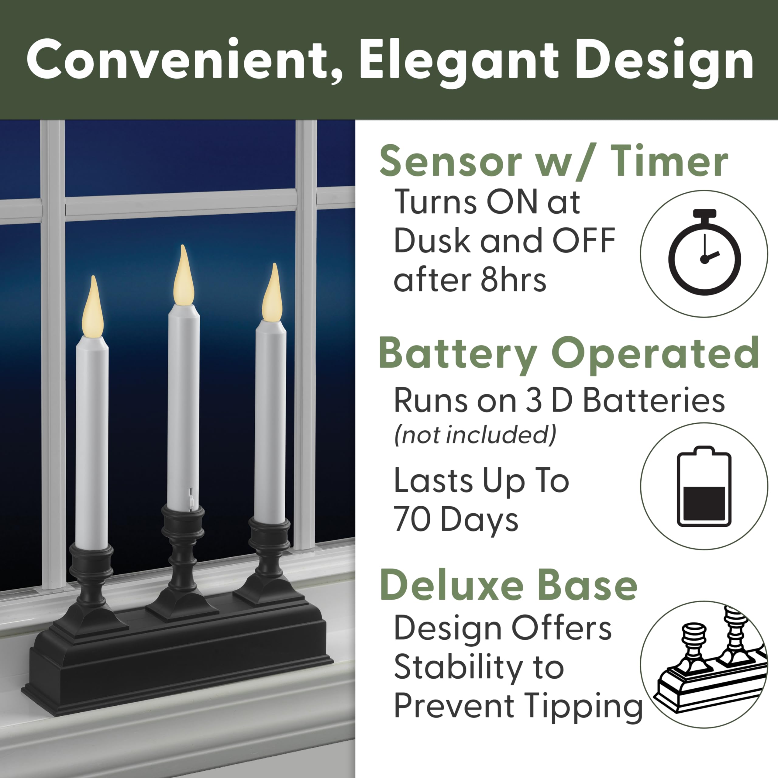 612 Vermont Battery Operated Led Window Candelabra With Sensor And 8 Hour Timer (Antique Bronze)