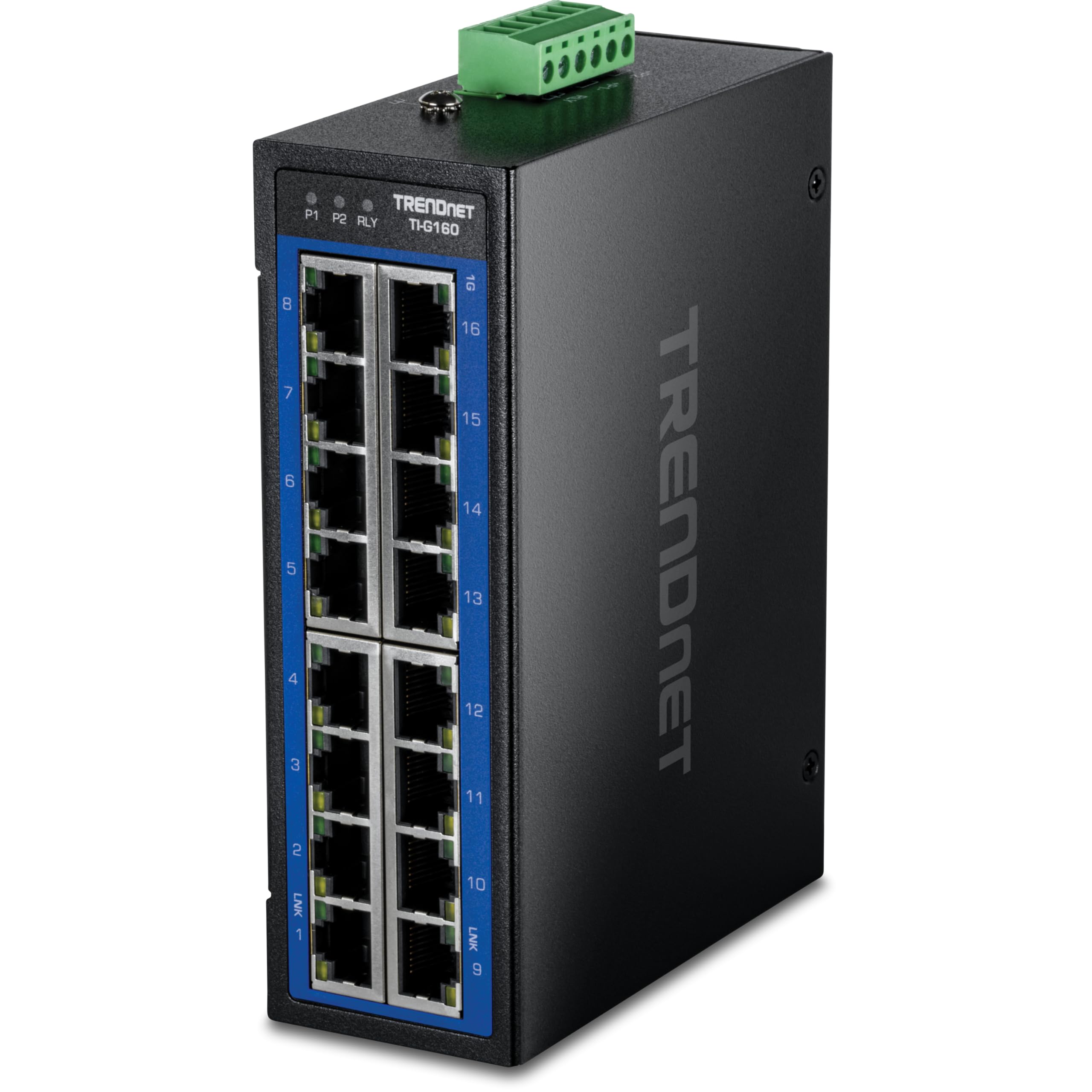 TRENDnet 16-Port Industrial Gigabit DIN-Rail Switch, TI-G160, NDAA & TAA Compliant, 32Gbps, IP50 Rated, Ethernet Splitter, Lifet
