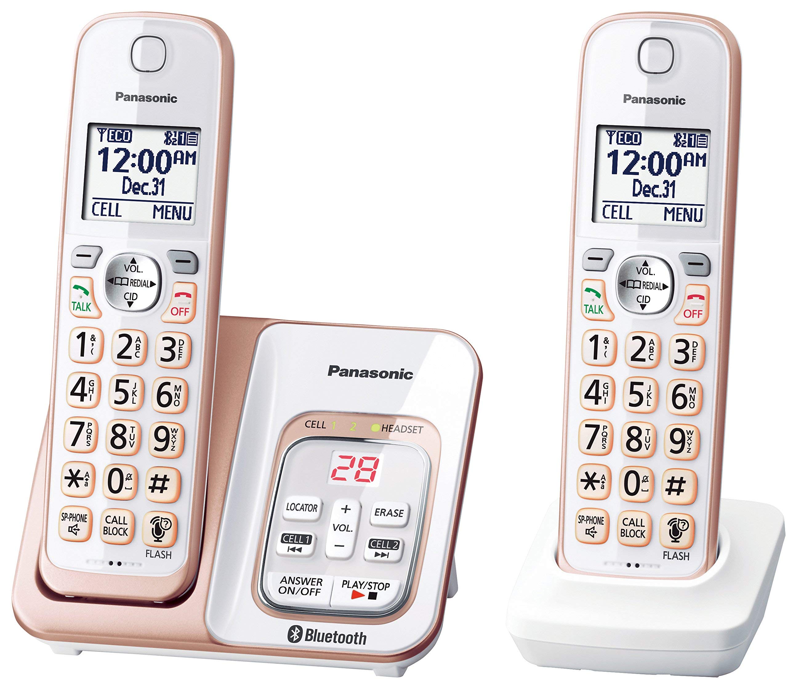 Panasonic 2 Handset Expandable Cordless Phone System with Link2Cell Bluetooth, Voice Assistant, Answering Machine and Call Block