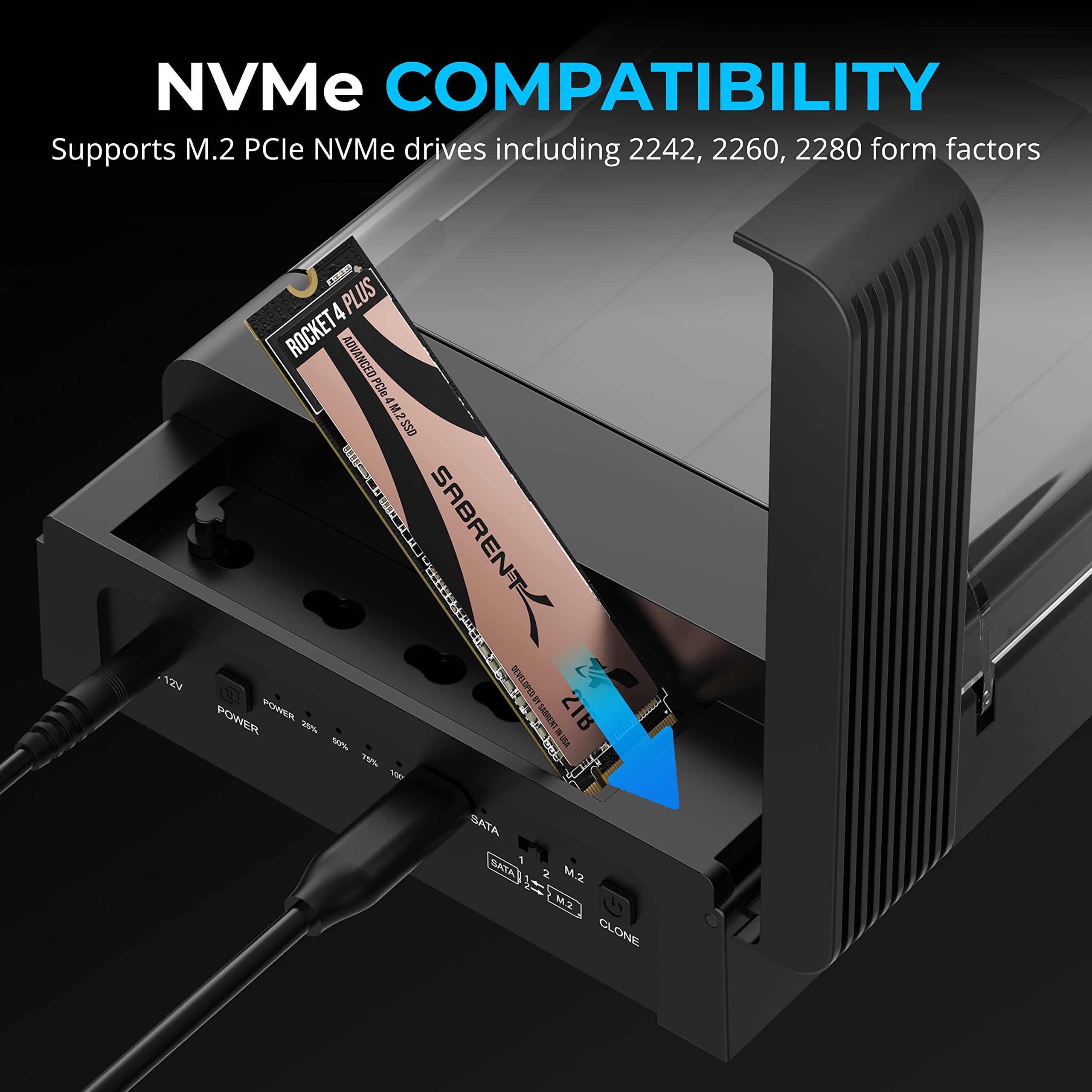 Sabrent Usb Type C Lay Flat Docking Station For M.2 Pcie Nvme + Sata 2.5'''/3.5'' Ssd & Hdd With Offline Clone Function [Ds Ufnc