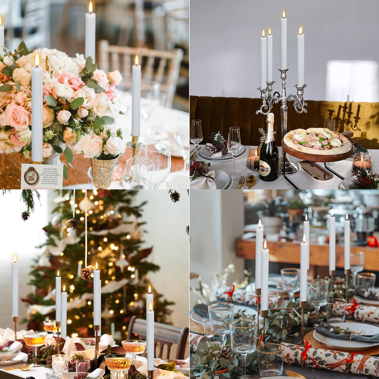 Dromance White Flameless Flickering Taper Candles Battery Operated With Remote And Timer 6 Packs 3D Wick Vertical Stripe Real Wa