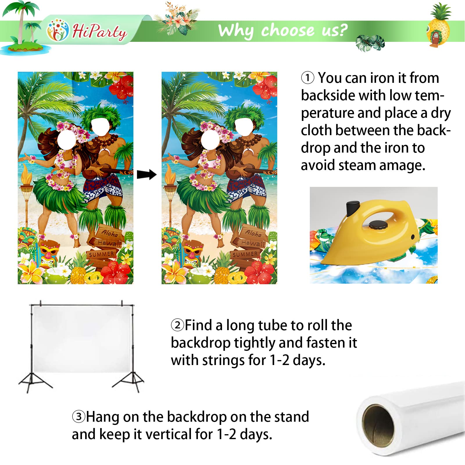 Hiparty Hawaiian Luau Party Decorations, Luau Couple Photo Door Banner, Tiki Luau Photo Props For Beach Party Tiki Banner Backgr