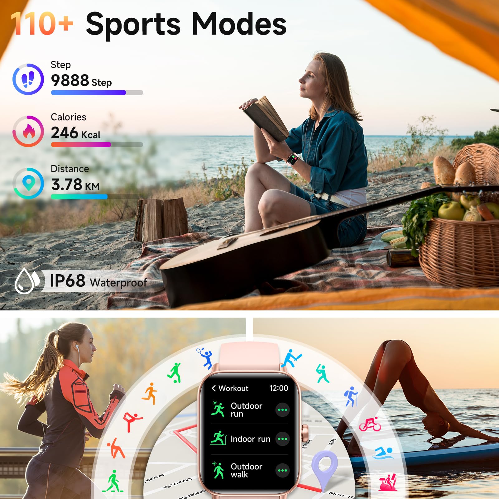 Hingso Smart Watches For Women Android & Iphone, Alexa Built-In, 1.85'' Fitness Tracker With Answer/Make Calls, Ip68 Waterproof