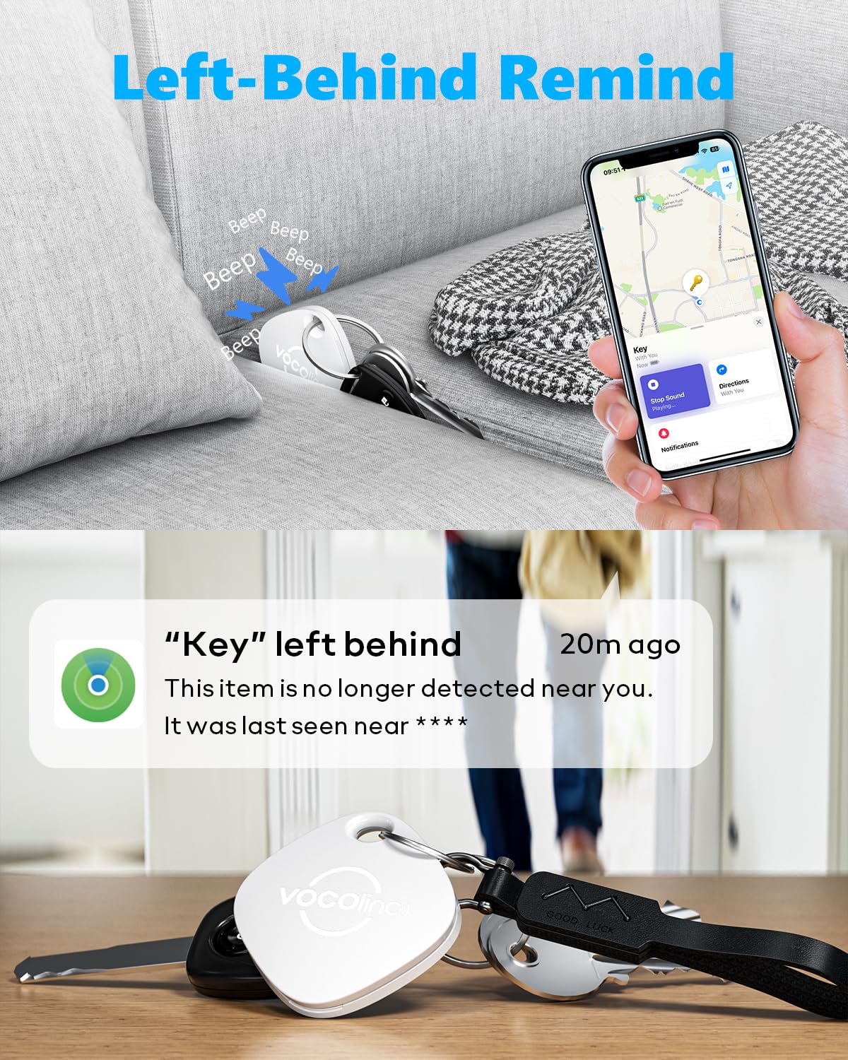 Vocolinc Wallet Tracker, Key Finder Locator With Sound Compatible With Find My (Ios Only), Bluetooth Tracker Tag For Wallet, Key