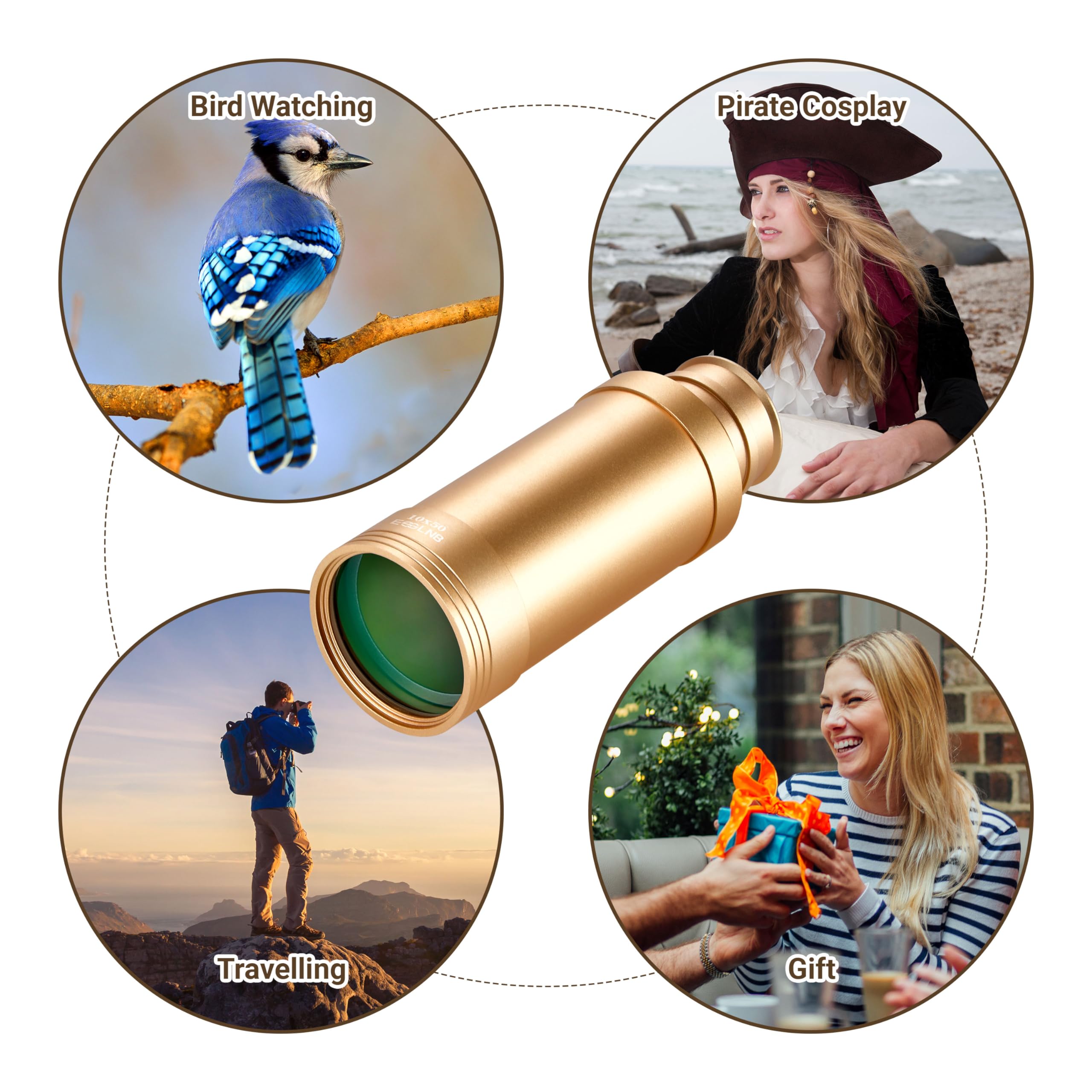 Esslnb Pirate Monocular Telescope, 10X50 Handheld Collapsible Brass Telescope For Kids & Adults, Zoomable Portable Waterproof Sp