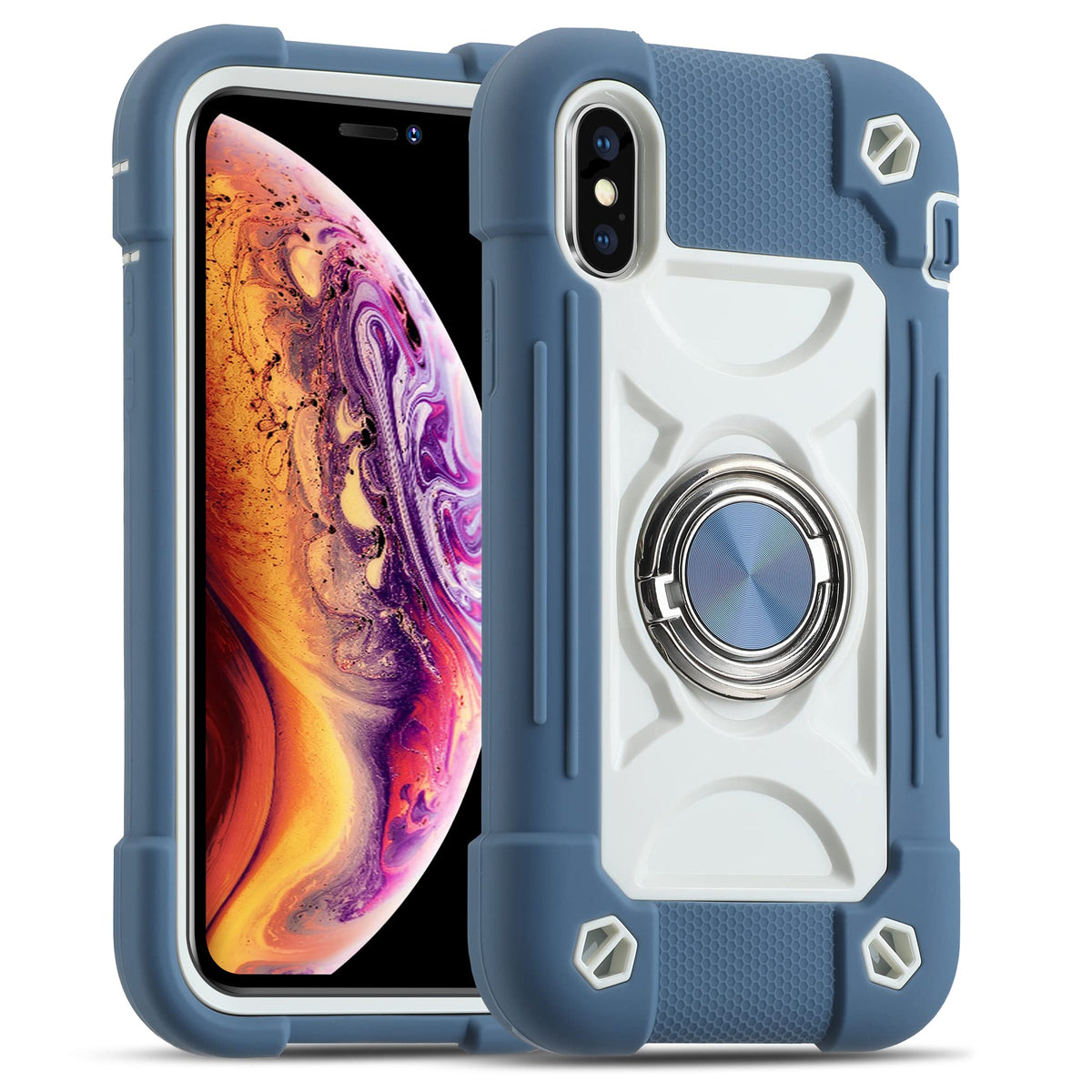 Markill Compatible With Iphone Xs Max Case 6.5 Inch With Ring Stand, Heavy-Duty Military Grade Shockproof Phone Cover With Magne
