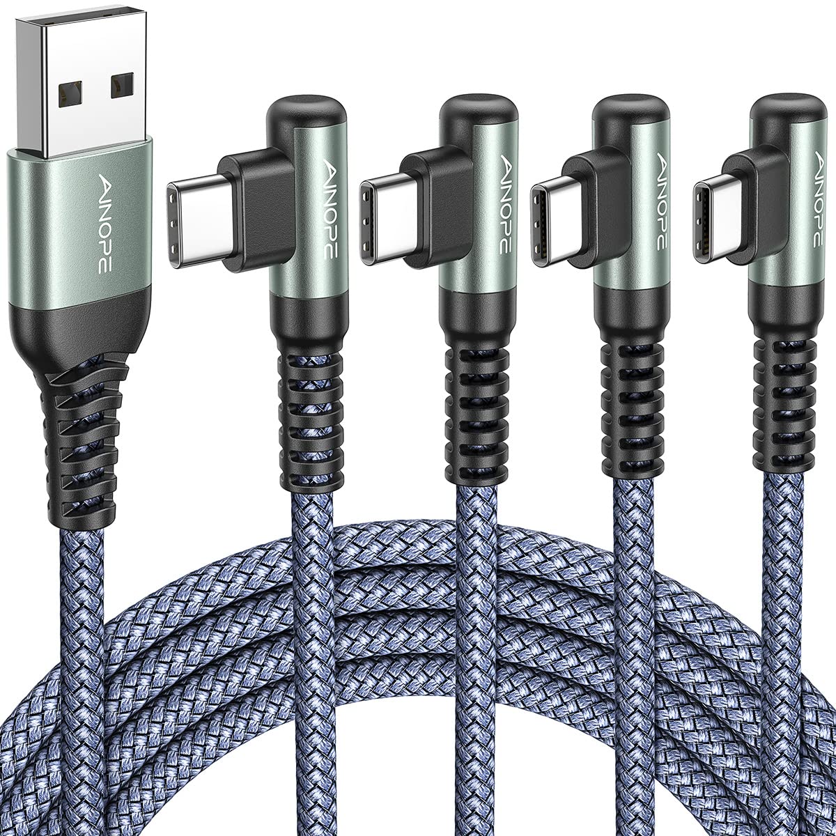 Ainope Usb C Cable 4 Pack [10/6.6/3.3/3.3Ft] 3.2A 90 Degree Usb C Cable Packs, Nylon Braided Angled Usb C Cable Fit For Galaxy S
