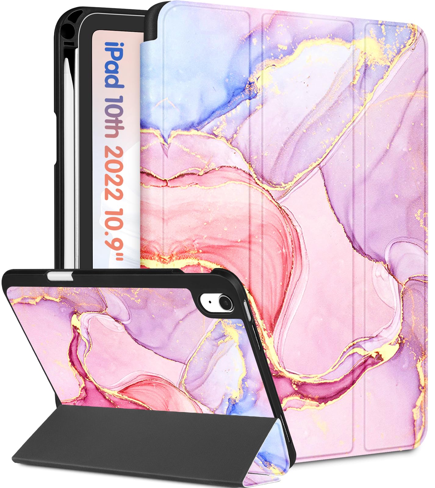Wazzasoft For Apple Ipad 10Th Generation Case 10.9 Inch Cute Women Girls Folio Cover Girly Teens Marble Design Unique Pretty Pen