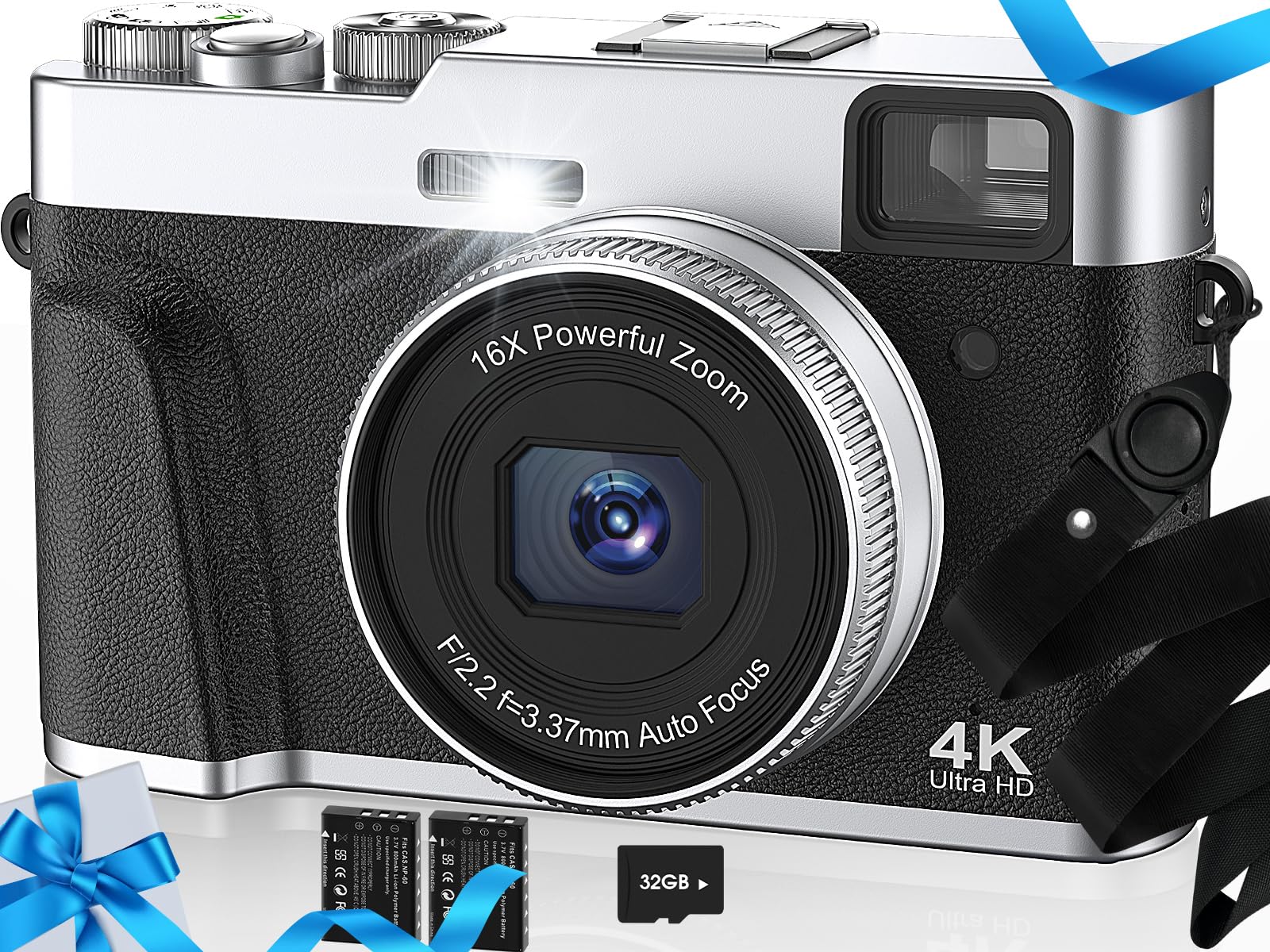 Upgraded 4K Digital Camera With Sd Card Autofocus,48Mp Point And Shoot Camera With Flash Viewfinder & Dial,Vlogging Camera Anti 
