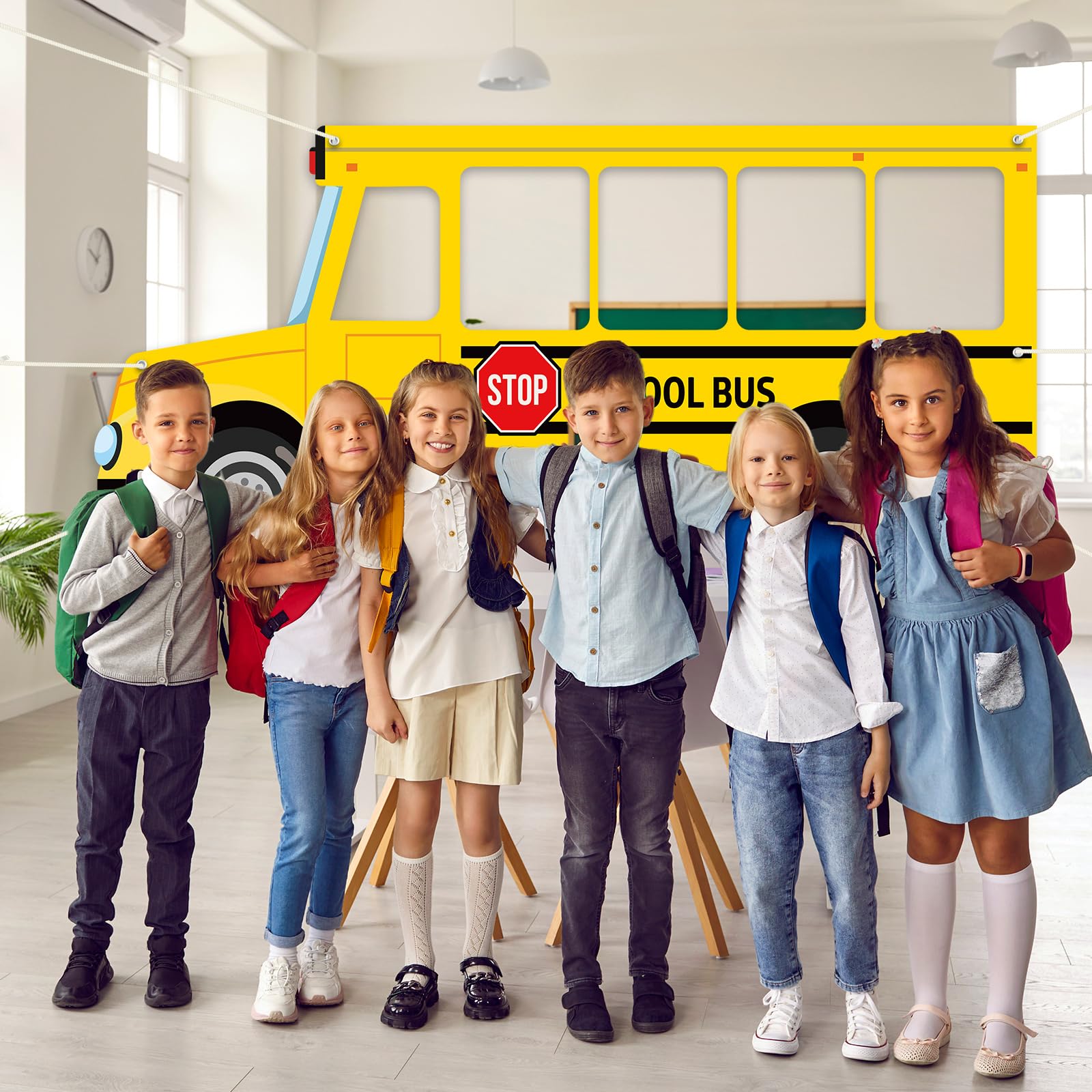 Ojustbeok School Bus Photo Prop Selfie Frame Back To School Backdrop Party Decoration First Day Of School Photo Booth Welcome Pa