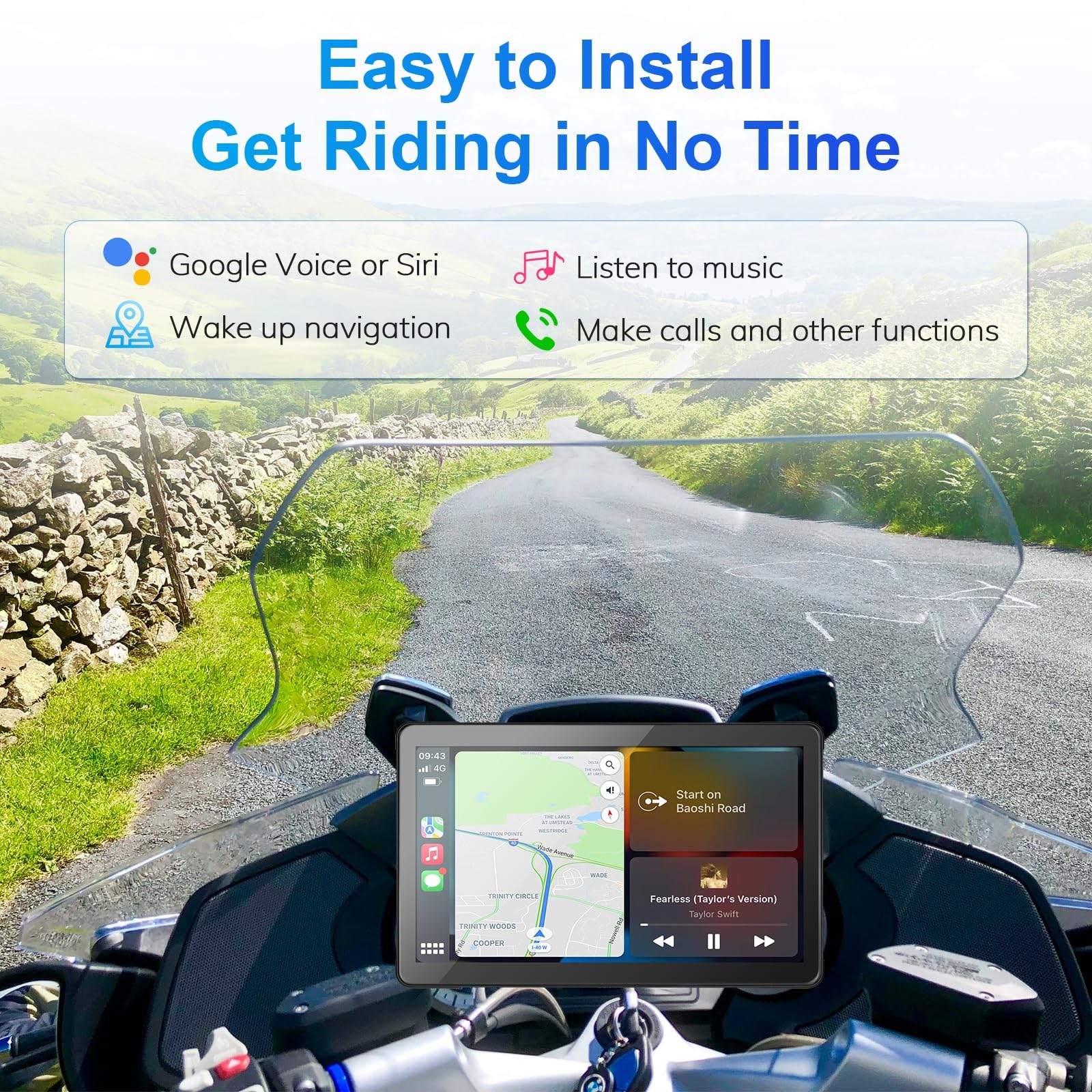 Wireless Carplay For Motorcycle 7 Inch Touchscreen With Wireless Android Auto, Dual Bluetooth Waterproof Touch Screen Portable C