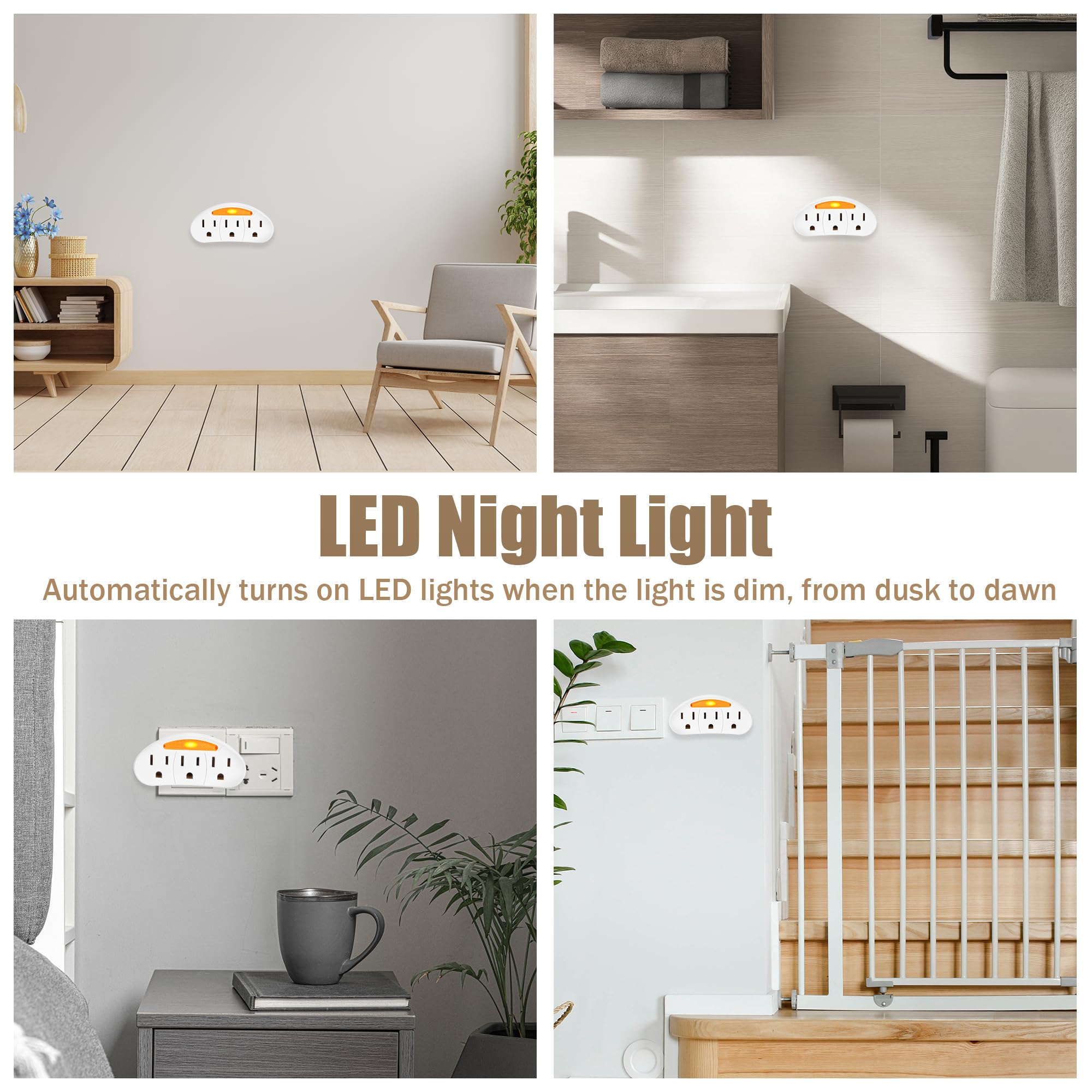 3 Prong 3 Outlet Plug Wall Mount Extender, 3 Prong To 3 Prong 3 Side Outlet Plug Splitter Converter, Multi Plug Outlet Spaced Ad