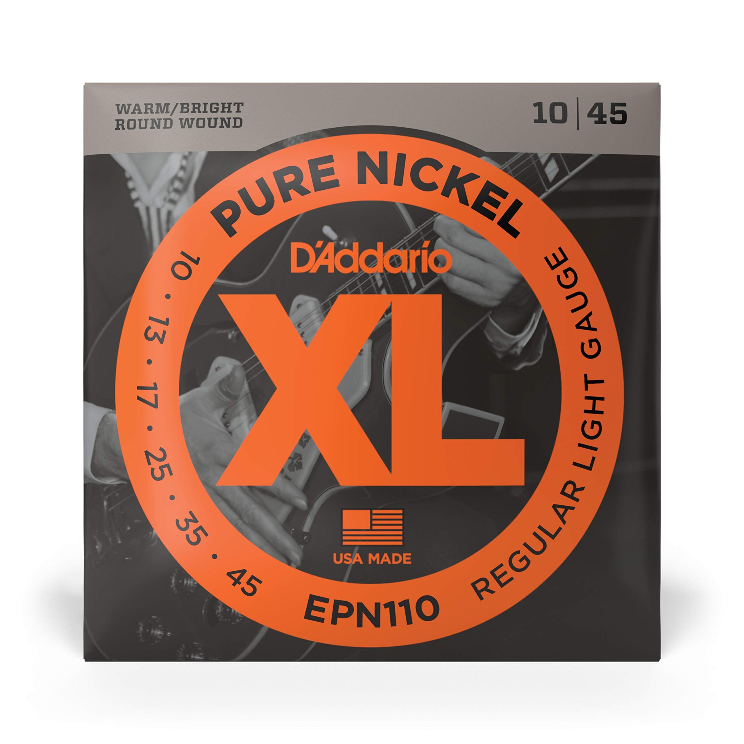 D'Addario Guitar Strings   Xl Pure Nickel Electric Guitar Strings   Round Wound   Warm, Bright, Vintage Sound   Epn110   Regular