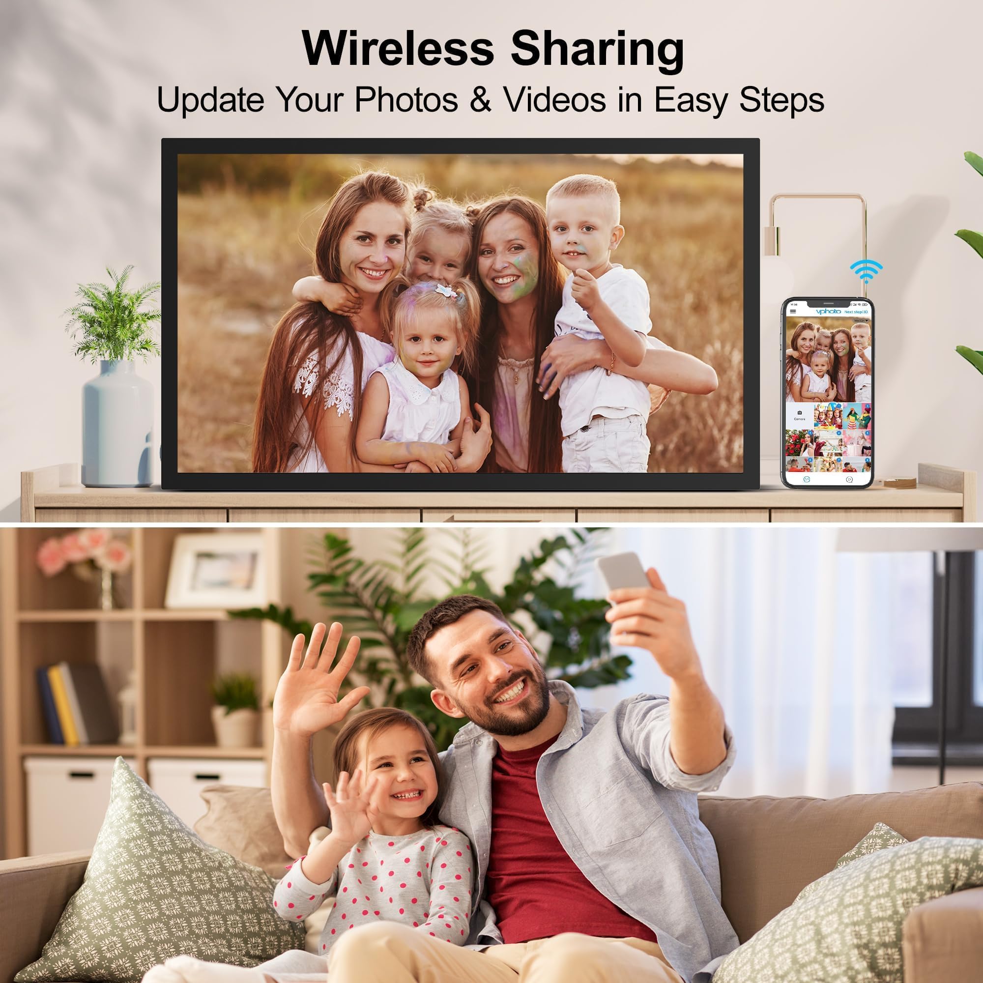 21.5 Inch Digital Picture Frame Large Photo Frame   Dual Wifi Digital Photo Frame, 1920X1080 Fhd, 32Gb, Remote Control, Synchron