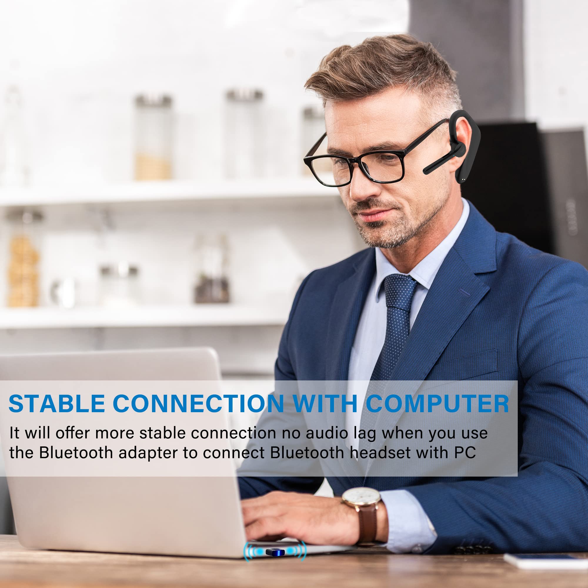 Sunitec Bluetooth Headset,Dual Microphone Wireless Headset With Usb Dongle For Computer, 45H Talking Time,Usb-A Compatible To Co