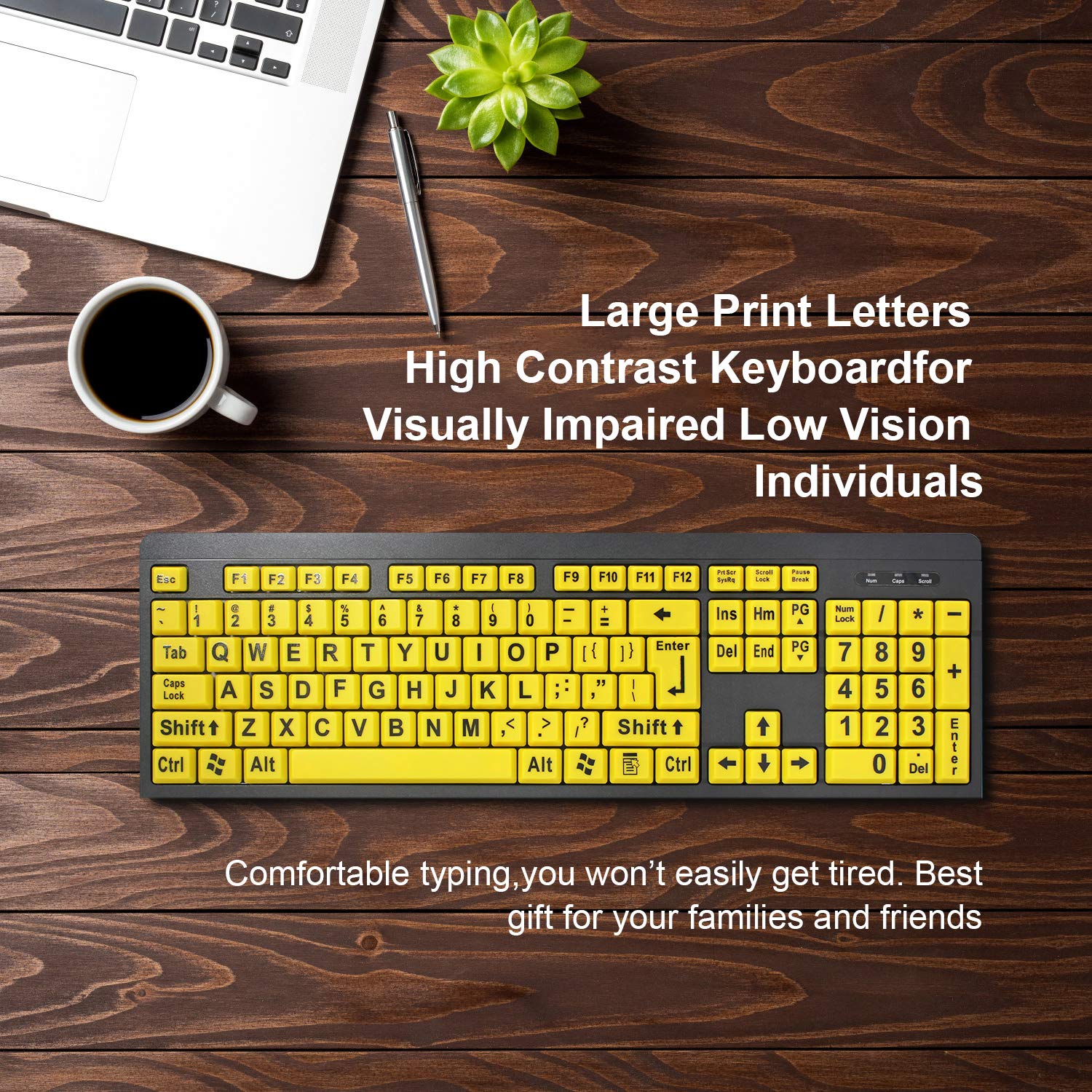 Boogiio Large Print Computer Keyboard, Wired Usb High Contrast Keyboard With Oversized Print Letters For Visually Impaired Low V