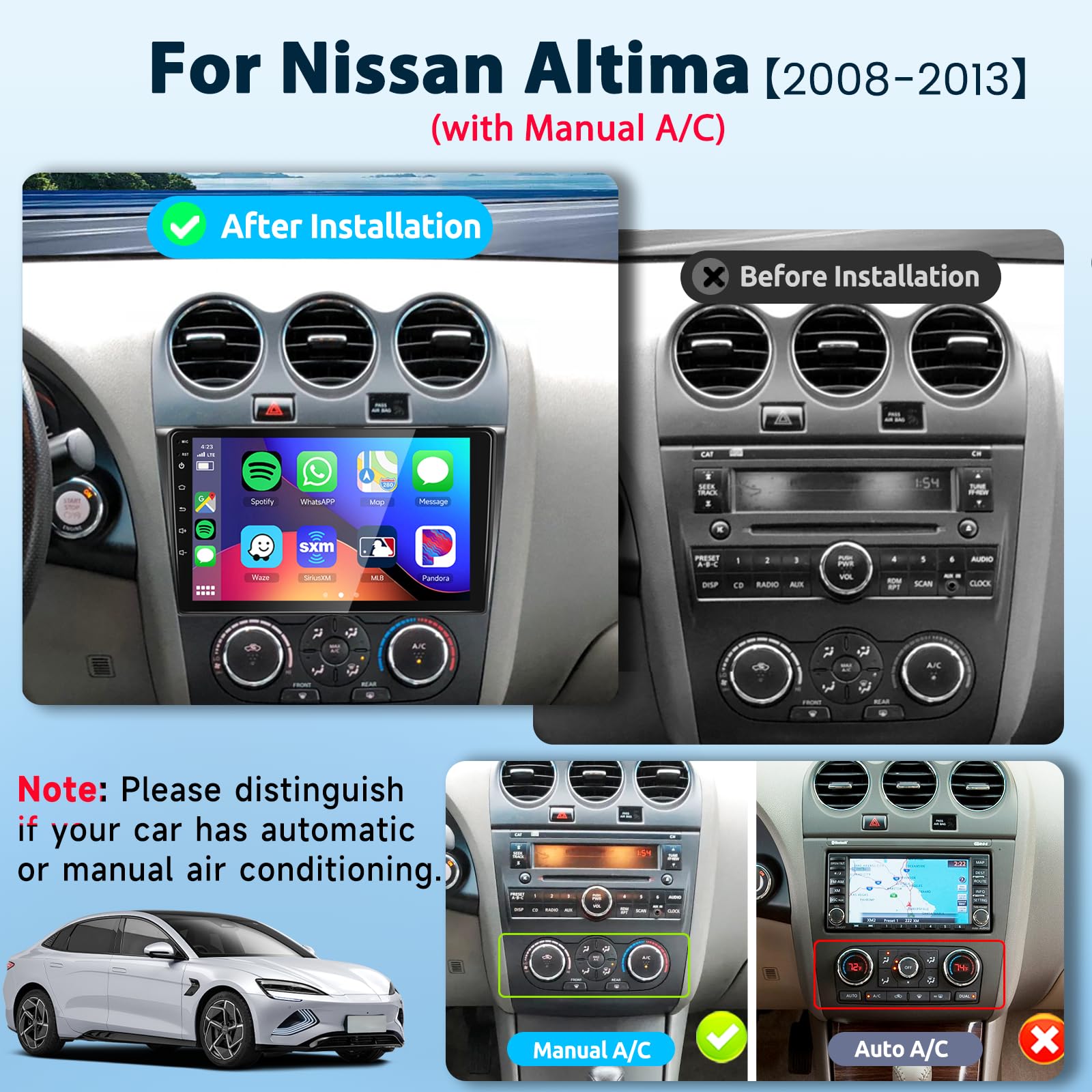 For Nissan Altima 2008 2012 Android 13 Car Stereo With Wireless Carplay/Android Auto Wifi Gps Navigation Radio Player Hd Touchsc