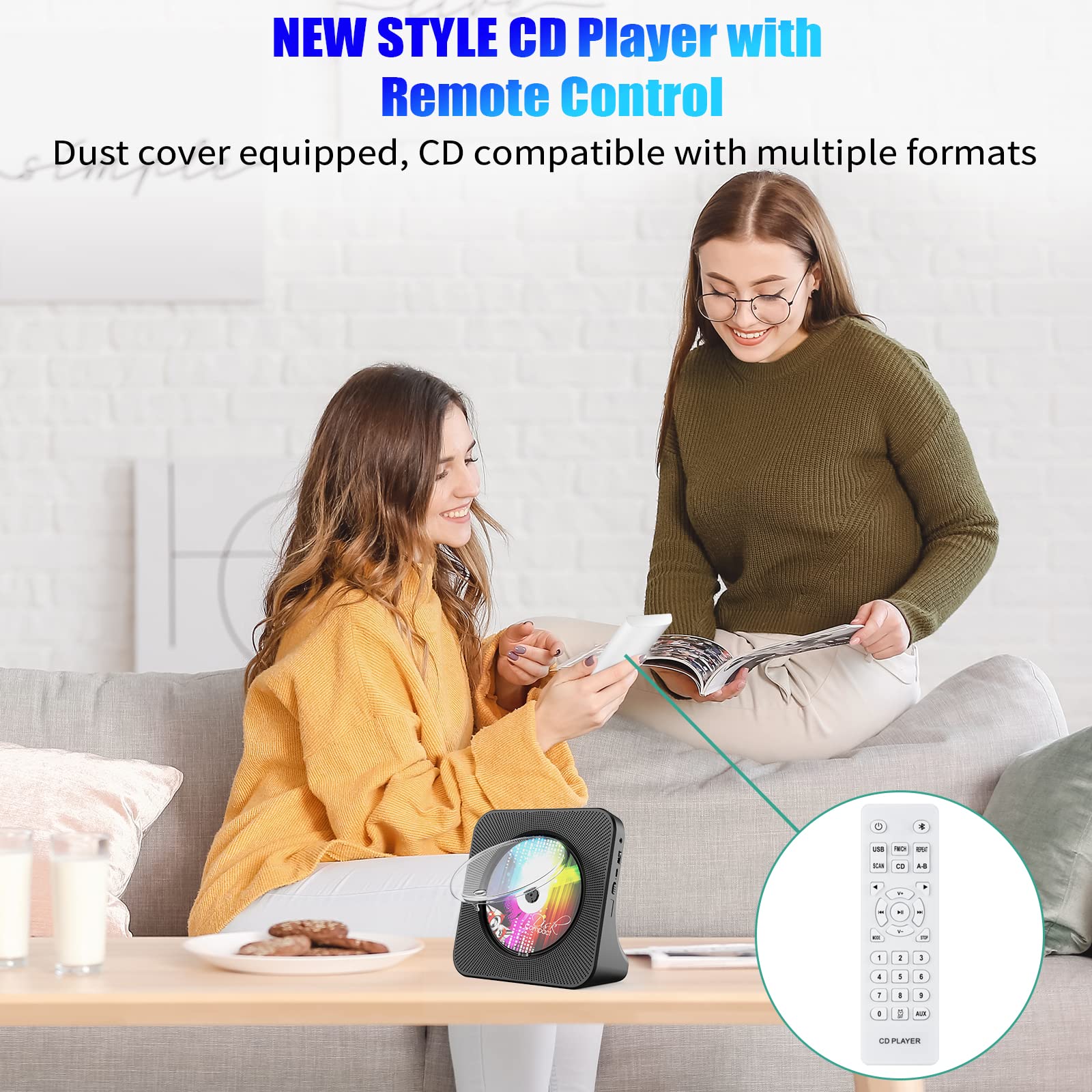 Gueray Portable Cd Player, Bluetooth Cd Kpop Player For Desktop With Hifi Sound Speaker, Fm Radio Cd Music Player For Home With