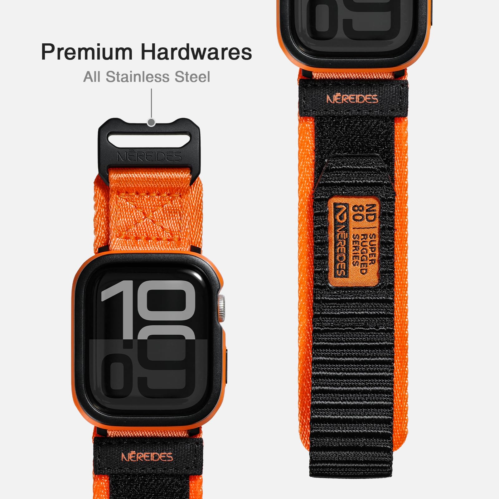 Rugged Case With Band For Apple Watch Series 10 Band 46Mm, Hook And Loop Nylon Sport Strap With Case For Iwatch Men(Orange)