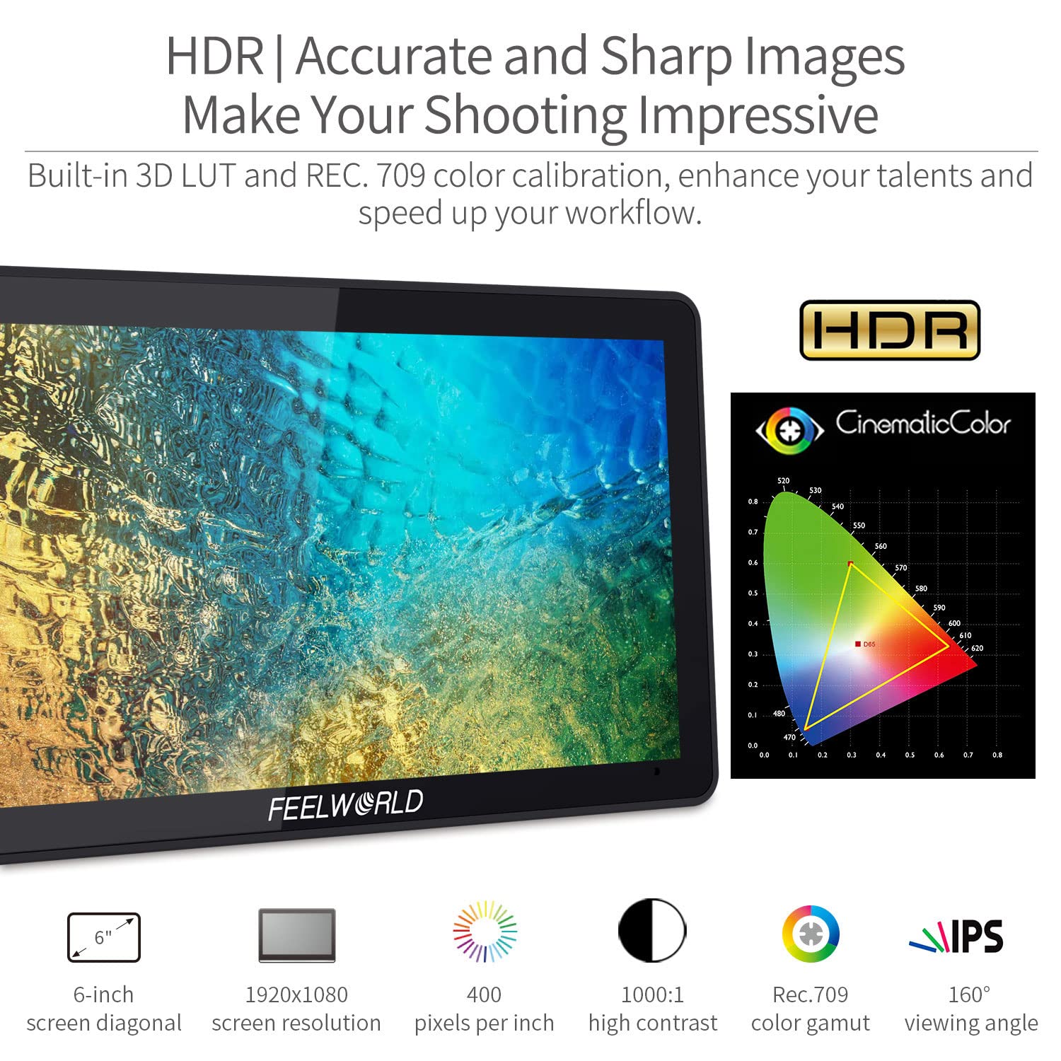Feelworld F6 Plus V2 6 Inch Dslr Camera Field Touch Screen Monitor With Hdr 3D Lut Small Full Hd 1920X1080 Ips Video Peaking Foc