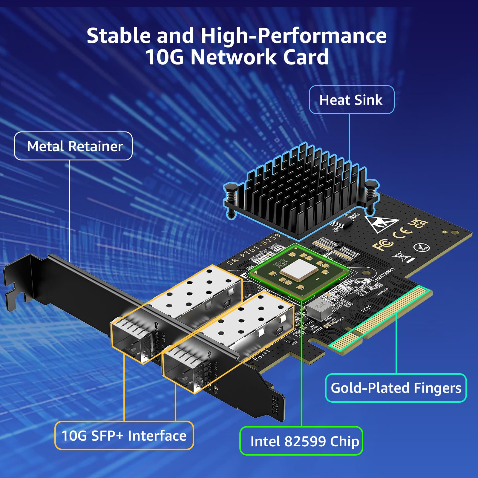 10Gb Sfp+ Pcie Nic Network Card With Dual 10Gbps Sfp+ Port, Intel 82599(X520 Da2) Chip, Vimin 10G Ethernet Lan Adapter Support W