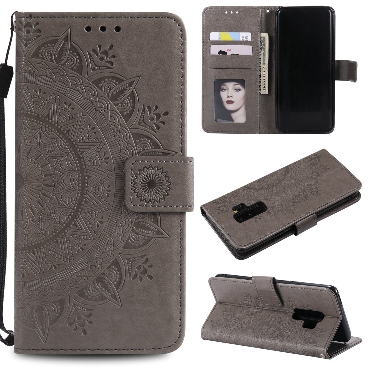 Eyzutak Mandala Phone Cover For Samsung Galaxy S9 Plus, Ultra Slim Flip Case With Card Slot Magnetic Closure Embossing Premium P
