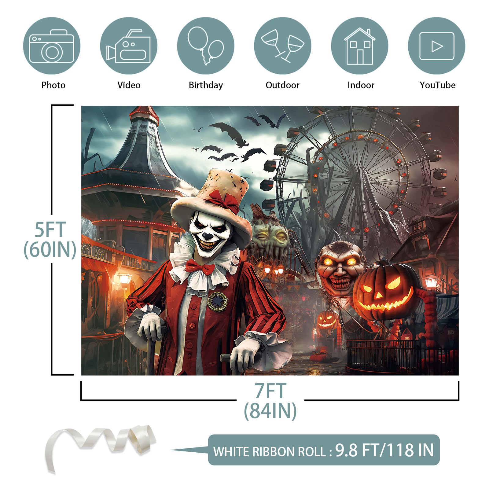 Horror Circus Halloween Backdrop,7X5Ft | Halloween Creepy Clown Backdrop Evil Clown Backdrop Halloween Evil Circus Backdrop Scar