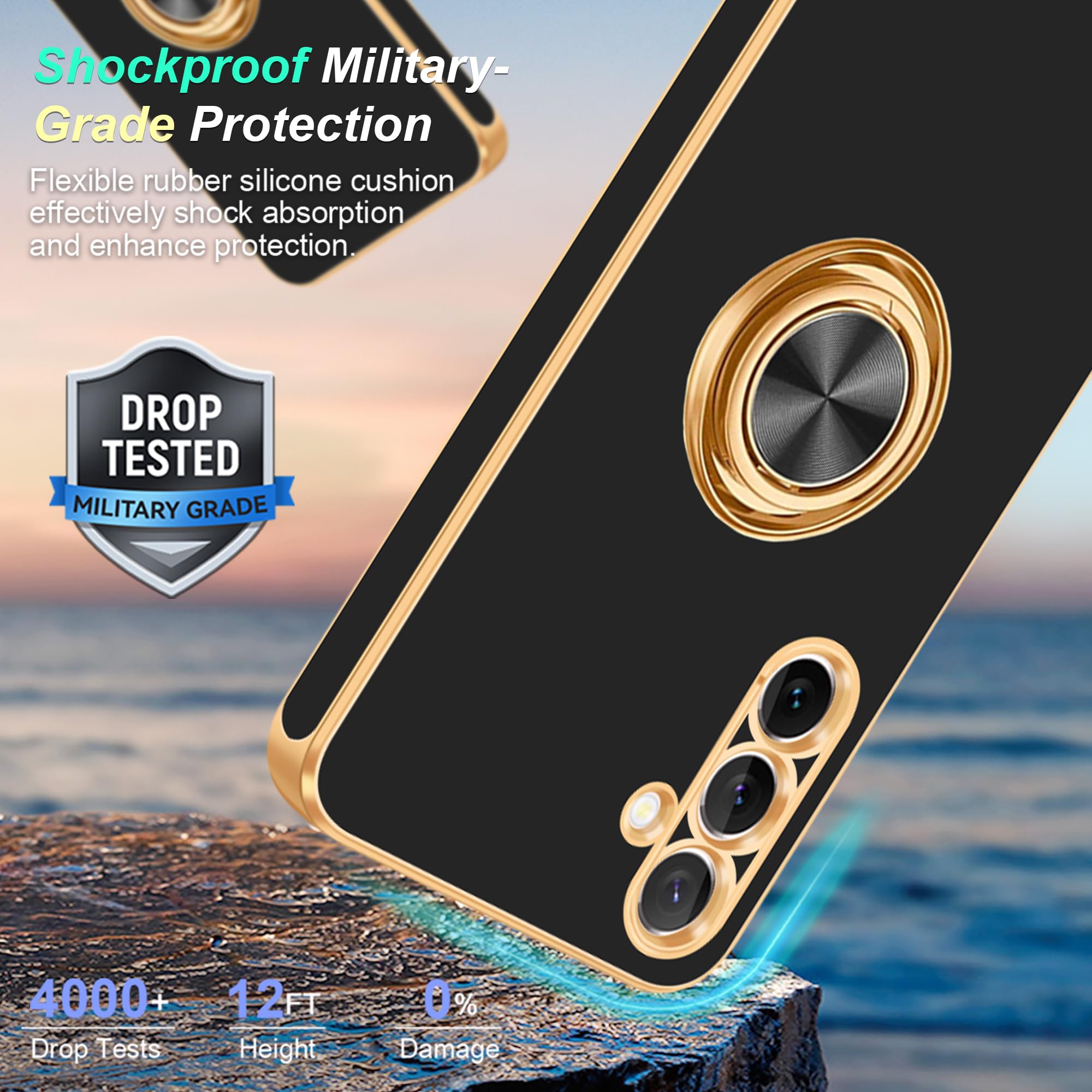 Fingic For Samsung Galaxy S24 Fe Case[With 360Ring Holder Stand][Support Magnetic Car Mount]Kickstand Case For Women Girl Boy Sl