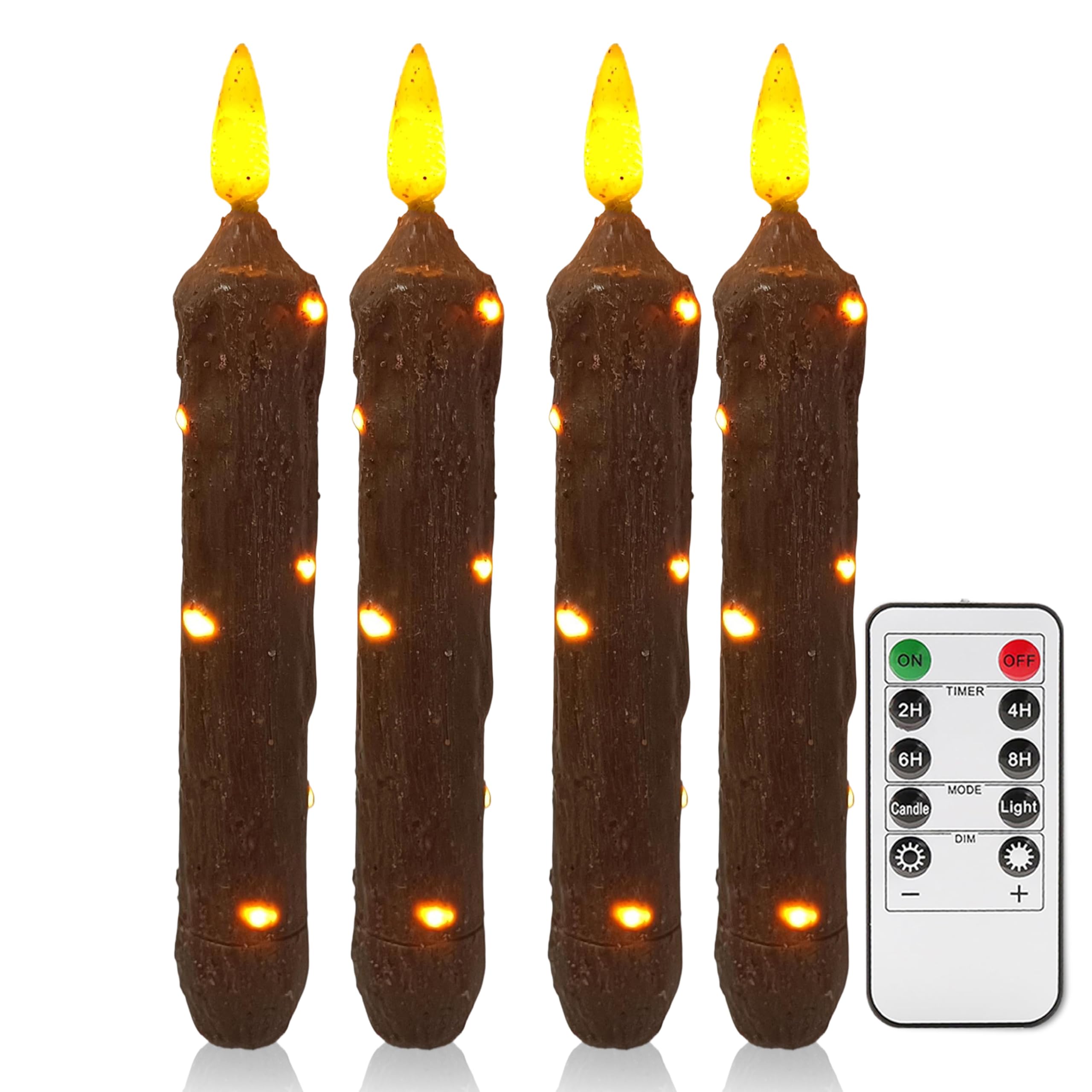NjaoHoo 6.5 Inches Primitive Real Wax LED Flameless Brown Short Candlesticks Hand Dipped Battery Operated Candles with Timer Rem