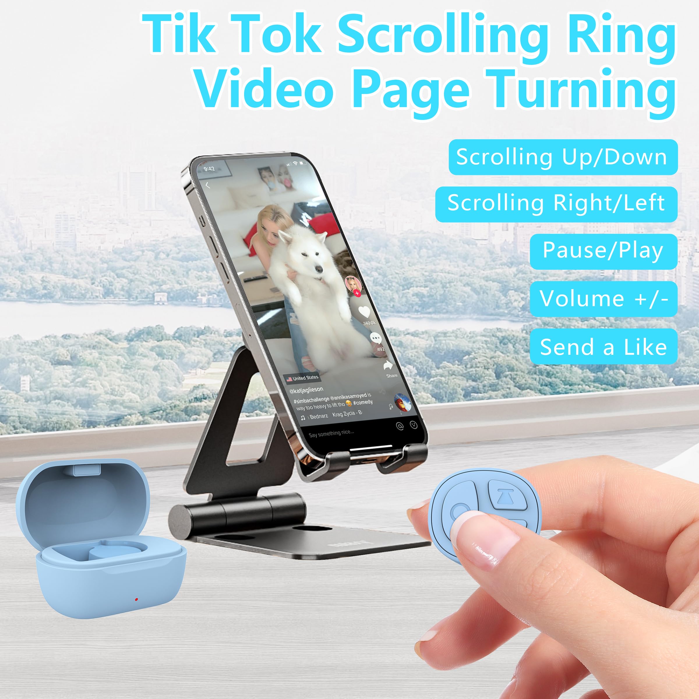 Stdforu Tiktok Scrolling Ring, Bluetooth Camera Remote Control, Scrolling Ring For Iphone,Tik Tok, Ipad, Android (Blue)