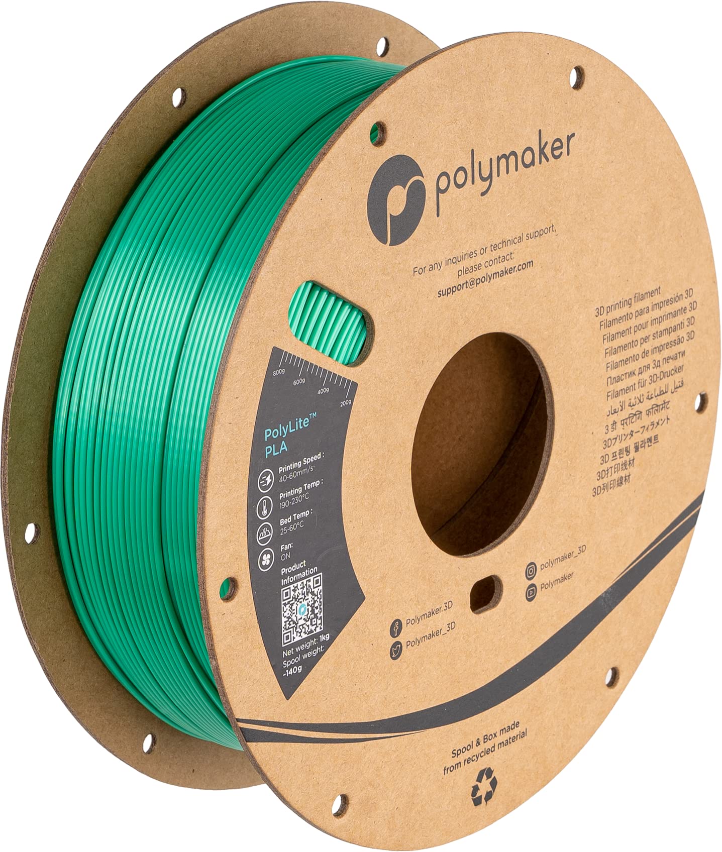 Polymaker Silk PLA Filament 1.75mm 1KG, Silk Green 3D Printer PLA Filament - PolyLite 1.75mm 3D Printing PLA Filament