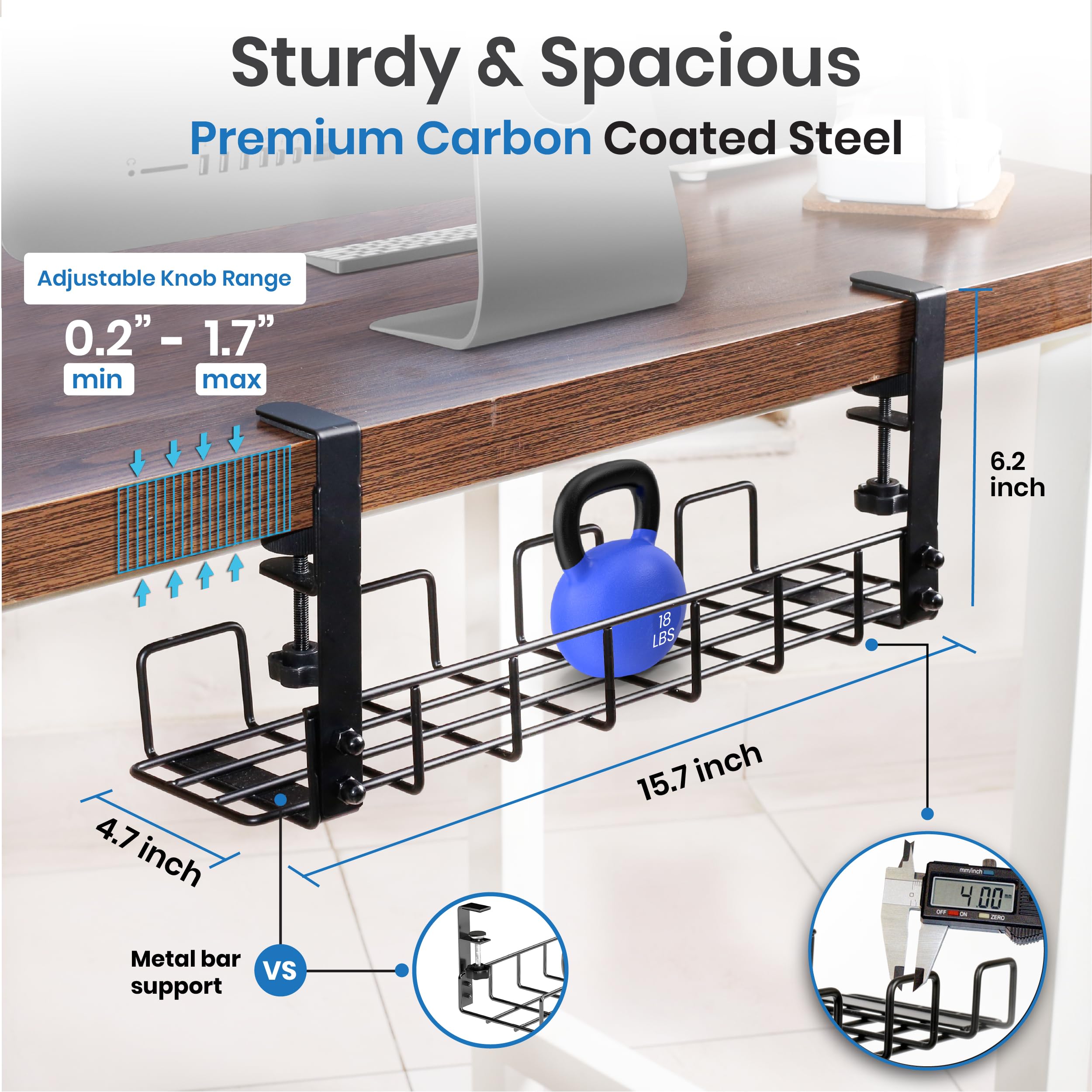 Under Desk Cable Management Tray, 16    No Drill Cord Organizer With Clamps For Wire Management, 4Mm Sturdy Wire Desk Cable Orga